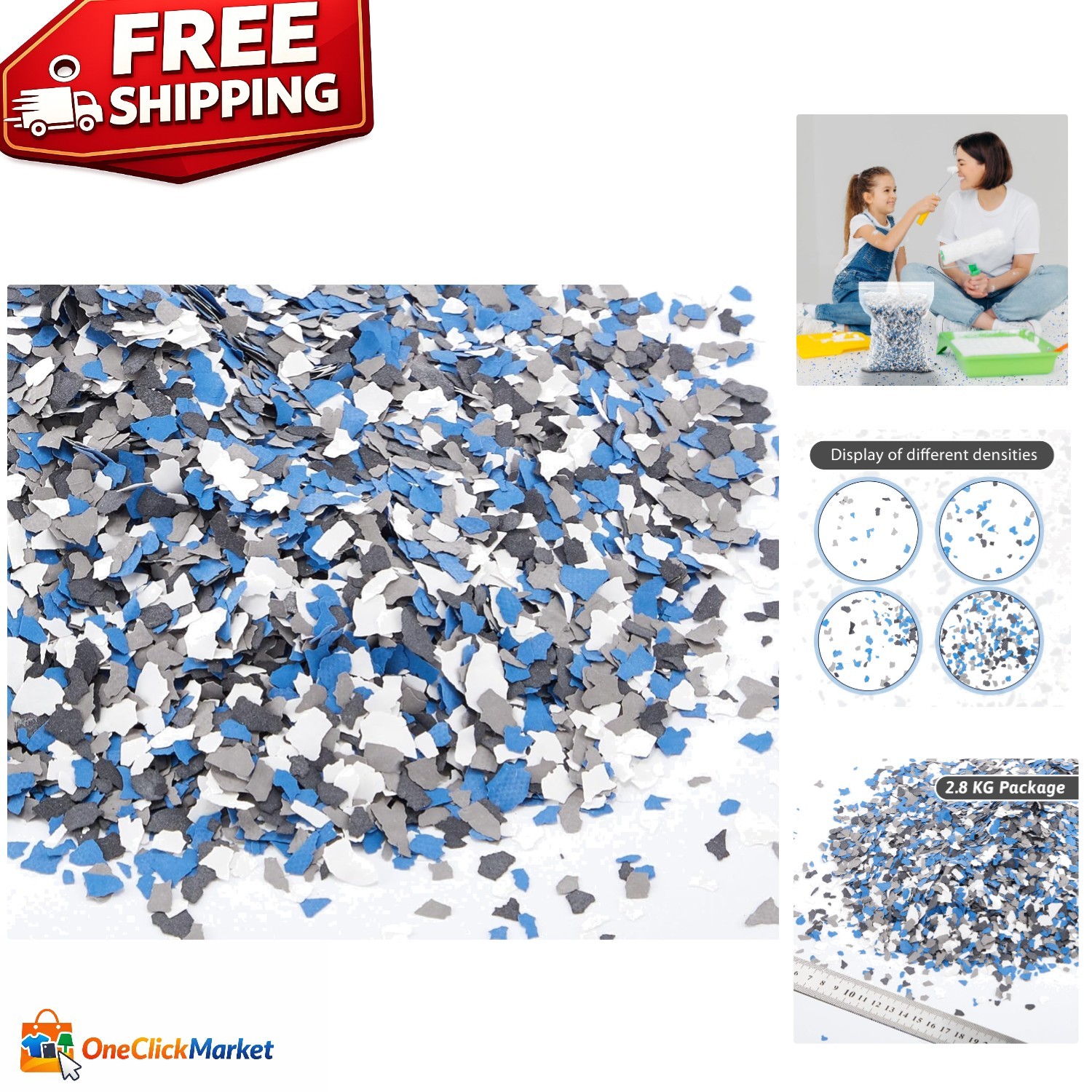 2.8 Kg Decorative Epoxy Flakes – Black, White, Blue & Grey for Stylish Floors