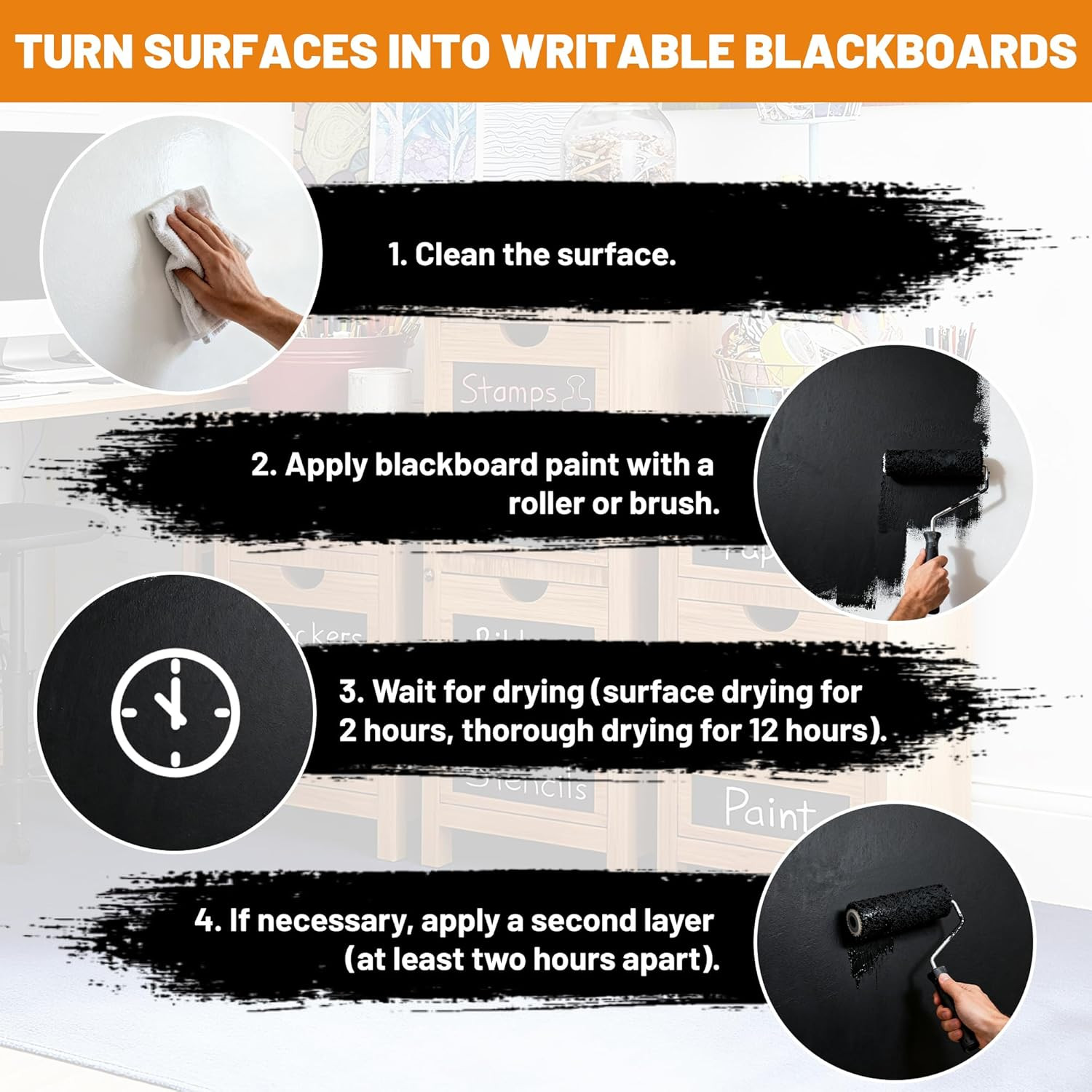 Black Chalkboard Paint – Matte Black Chalk Board Paint, 33.8 Fl Oz Easy to Apply