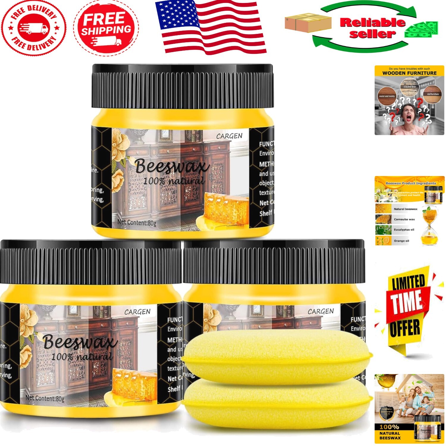 Eco-Friendly Wood Seasoning Beeswax Polish – Restore Beauty Instantly, 3 PCS