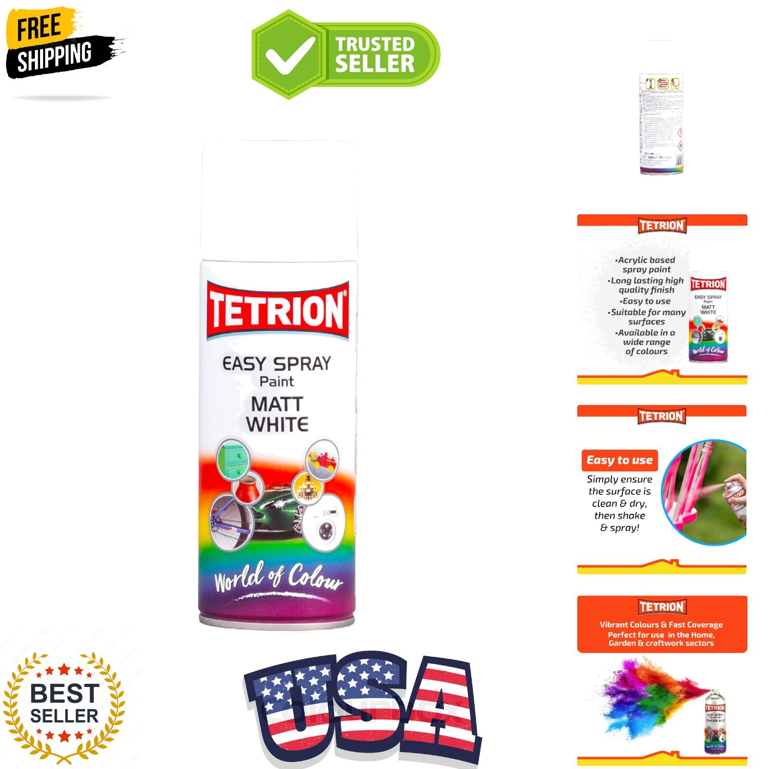 Easy Spray Paint – Matt White 400ml – All-Purpose Fast Drying Acrylic Spray f…