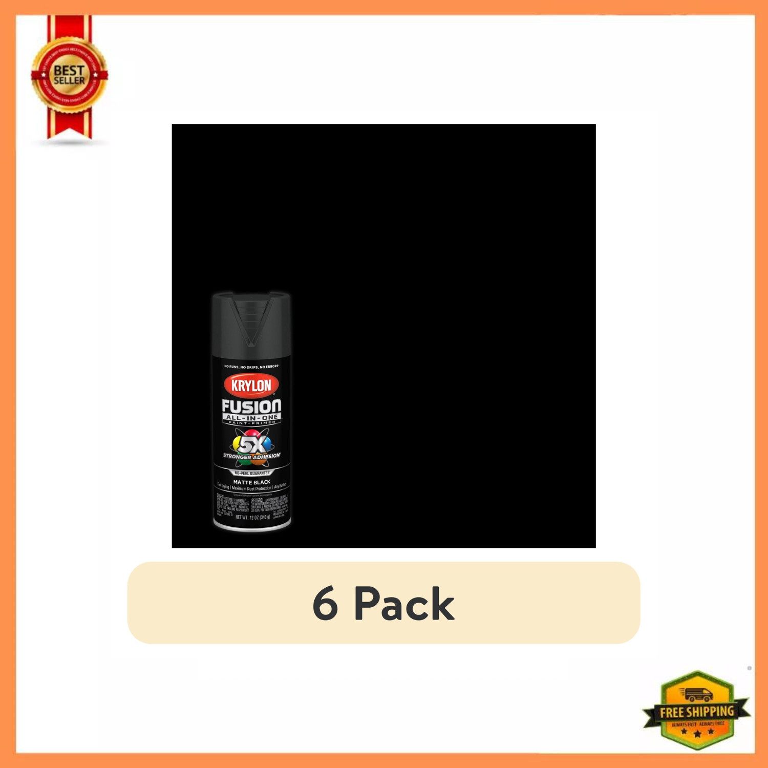 (6 pack) Krylon Fusion All-In-One, Matte, Black, 12 oz