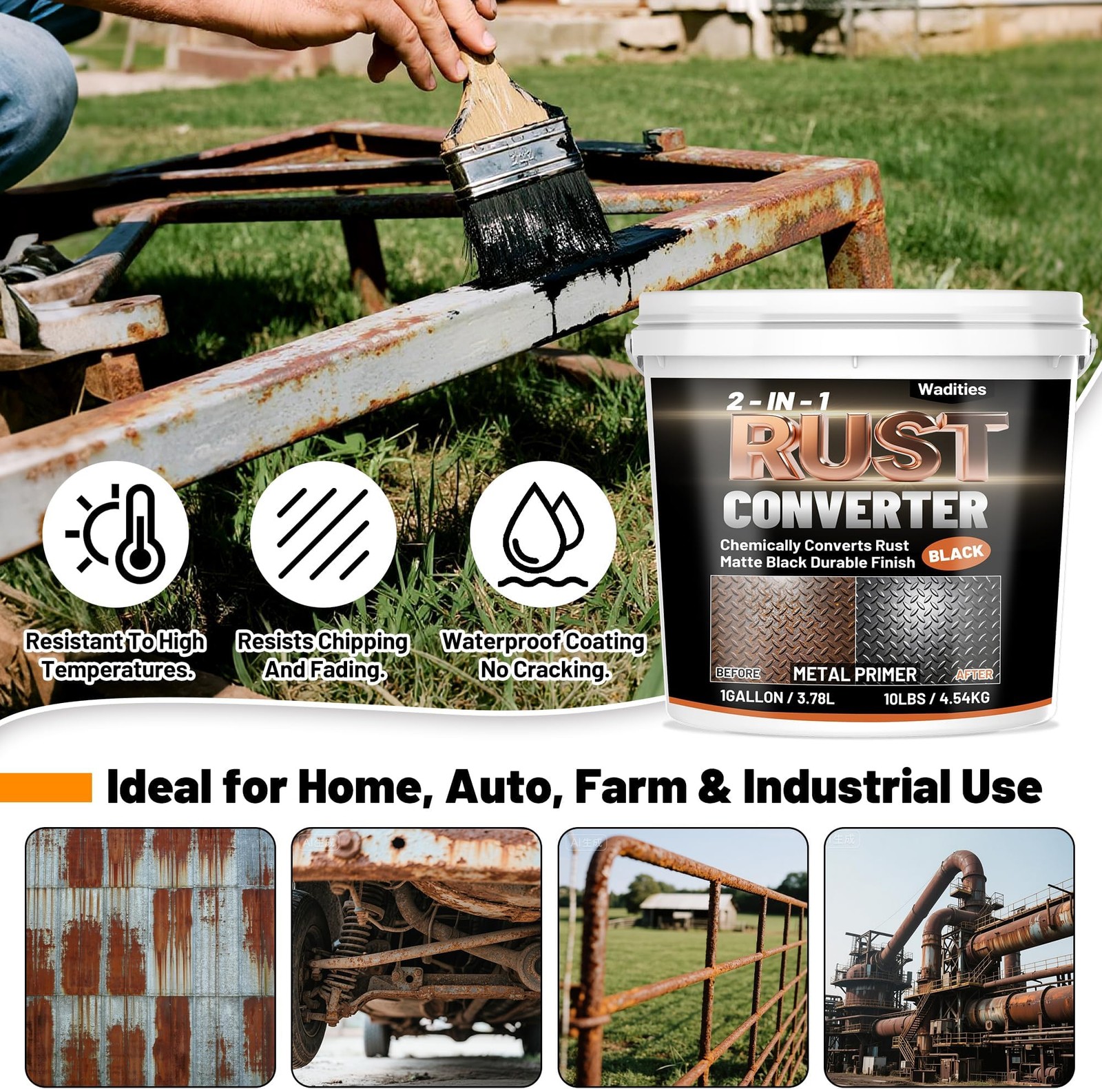 2-in-1 Rust Converter & Metal Primer, 1 Gallon Matte Black Rust Inhibitor Pai…