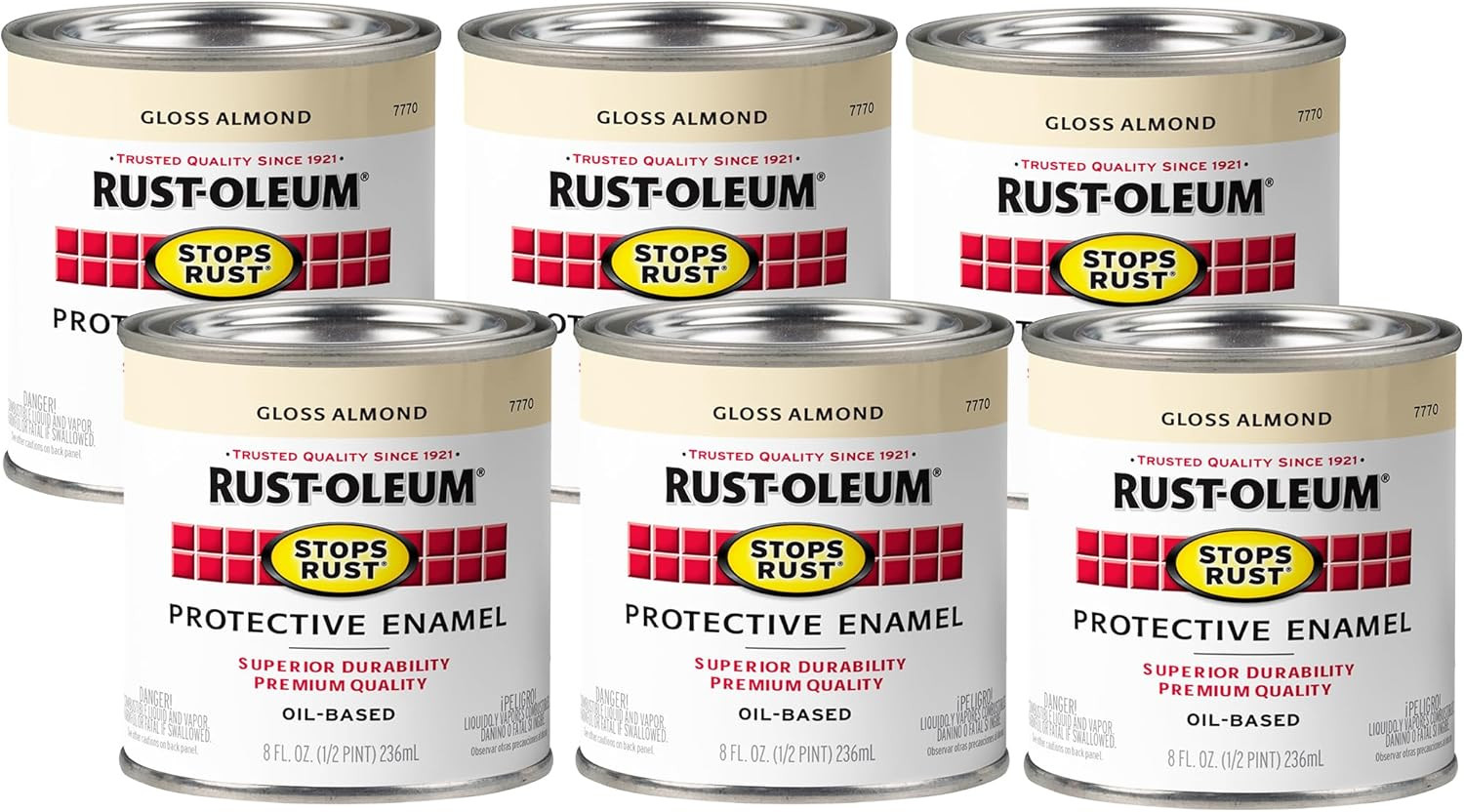 7770730-6PK Stops Rust Brush on Paint, Half Pint, Gloss Almond, (Pack of 6)