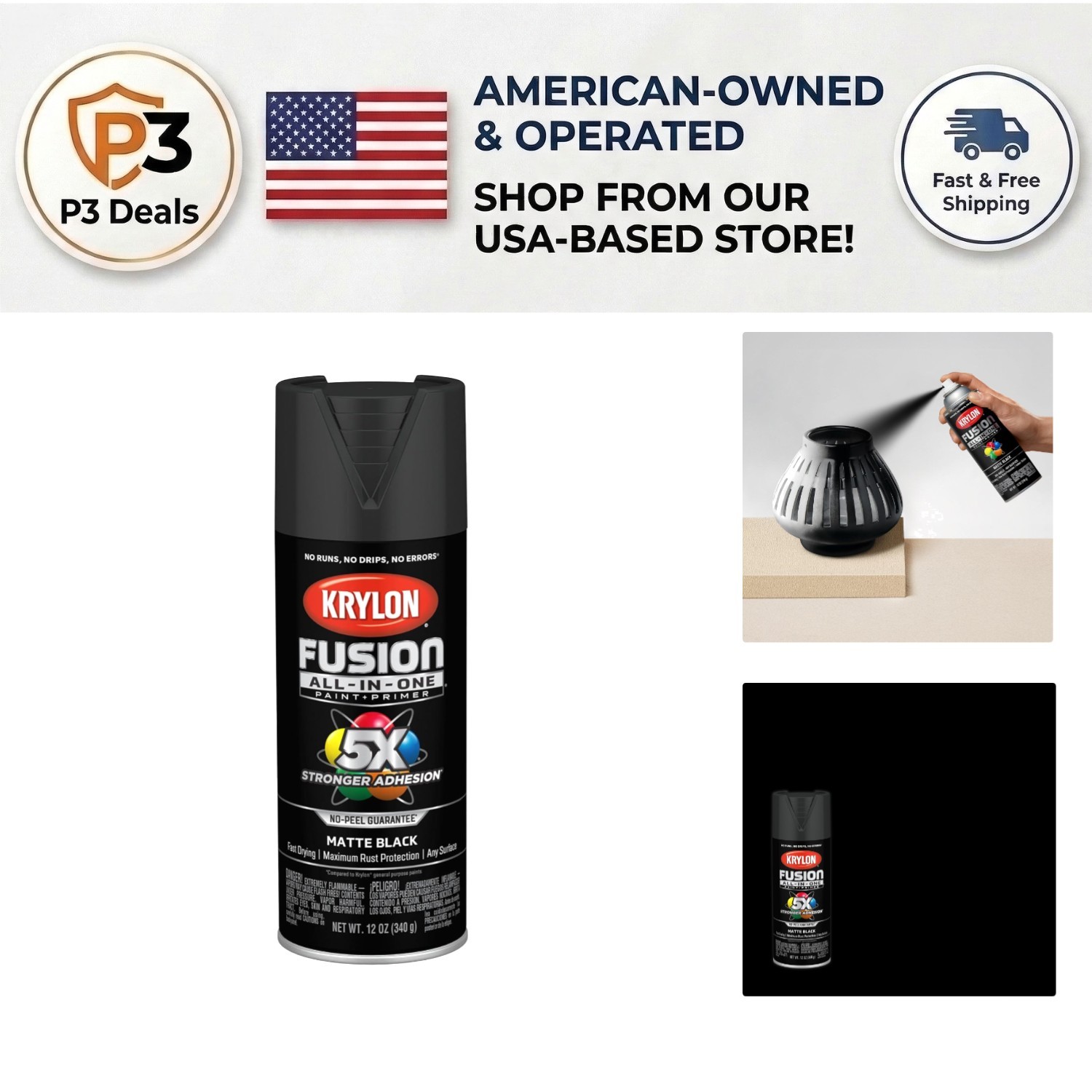 12 oz Adhesive Spray Paint in Matte Black – Rust Resistant & Fast Drying