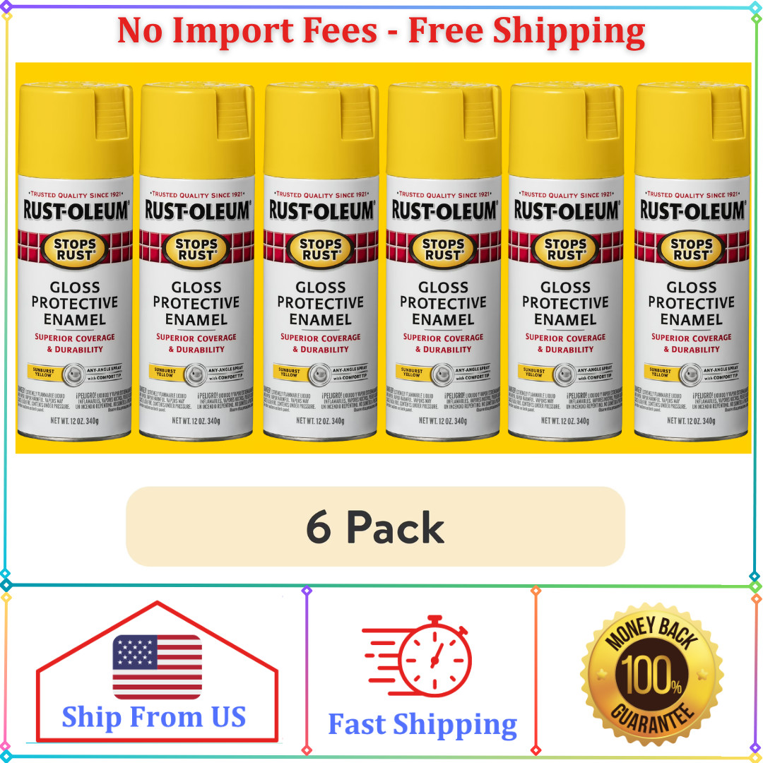7747830 Gloss Protective Enamel Spray Paint, Sunburst Yellow, 12Oz 6 PACK