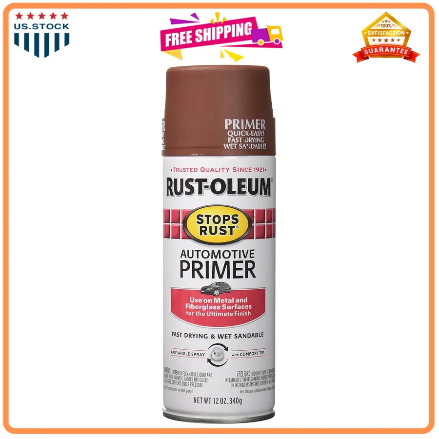 Rust-Oleum Stops Rust Automotive Primer Spray Flat Light Gray 12oz 6 Pack
