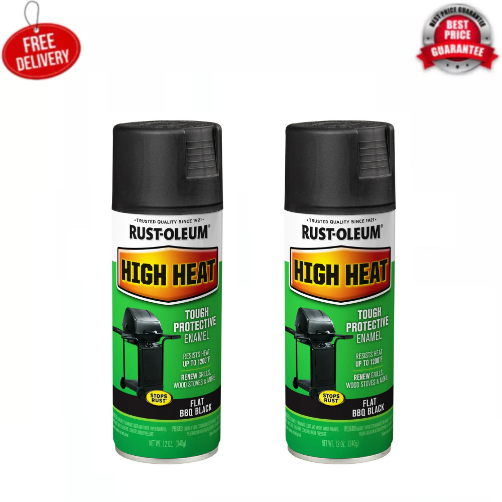 Rust-oleum High Heat Bar-B-Que Black Flat Spray Paint, 7778830, 12 Oz (2 Pack)