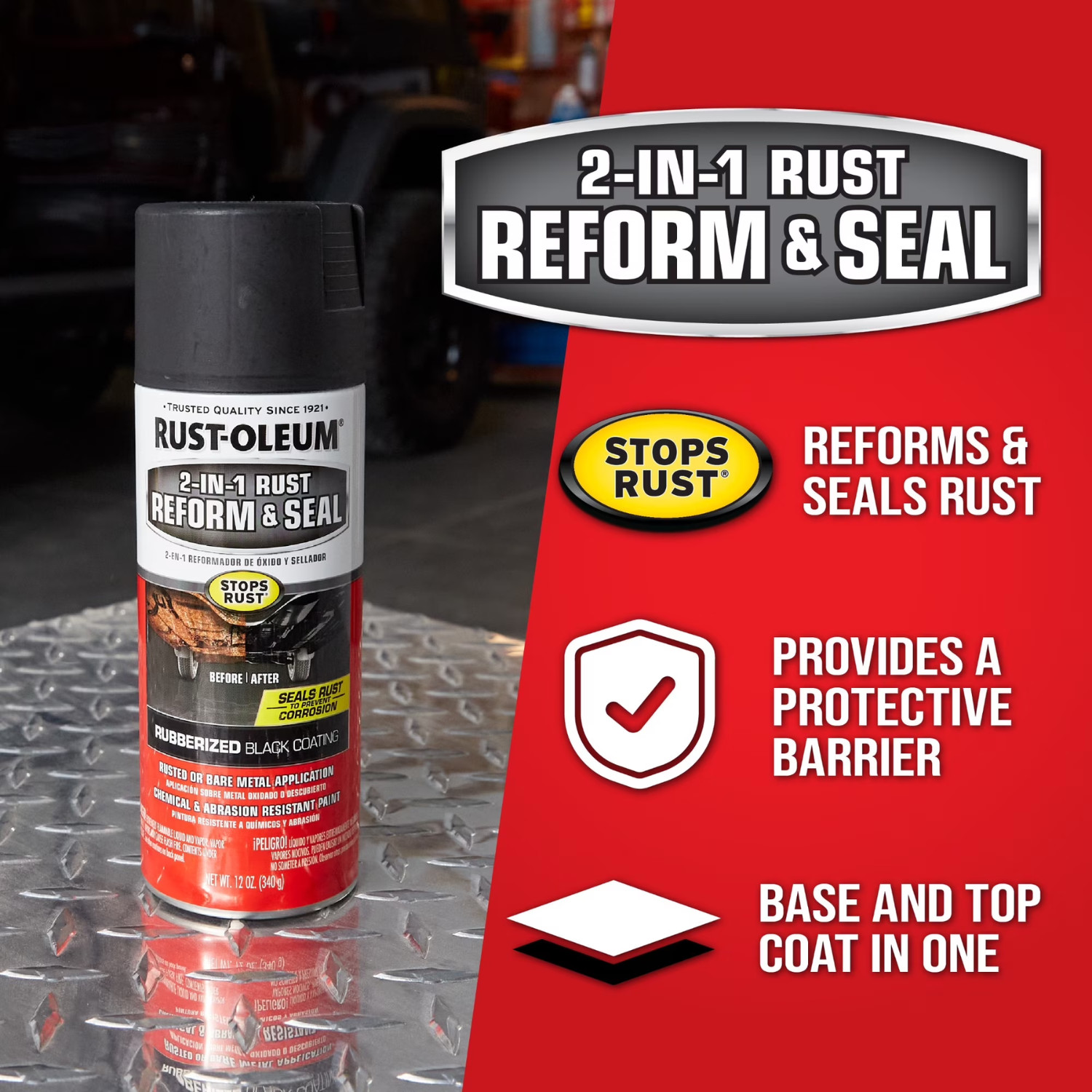 (2 Pack) Rust-Oleum Stops Rust 2-in-1 Rust Reform & Seal Spray Black, 12 oz