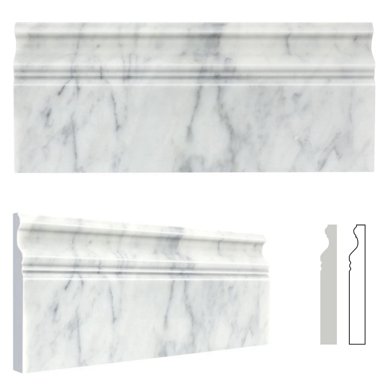 4 Pack Carrara White Marble Baseboard Trim Molding 5 x12” Polished Wall Base…