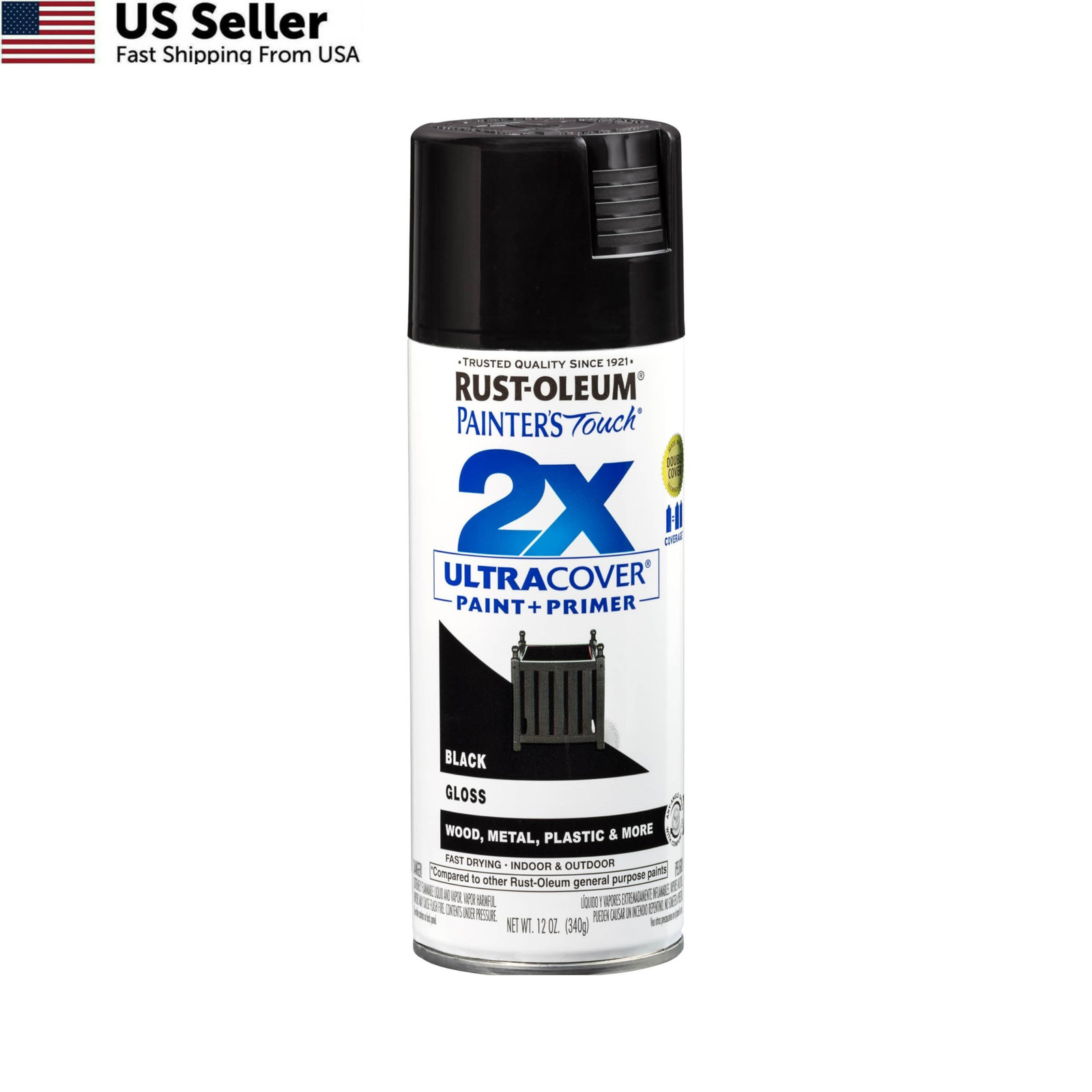 Rust-Oleum 249122 Painter’s Touch 2X Ultra Cover Spray Paint 12oz Gloss Black