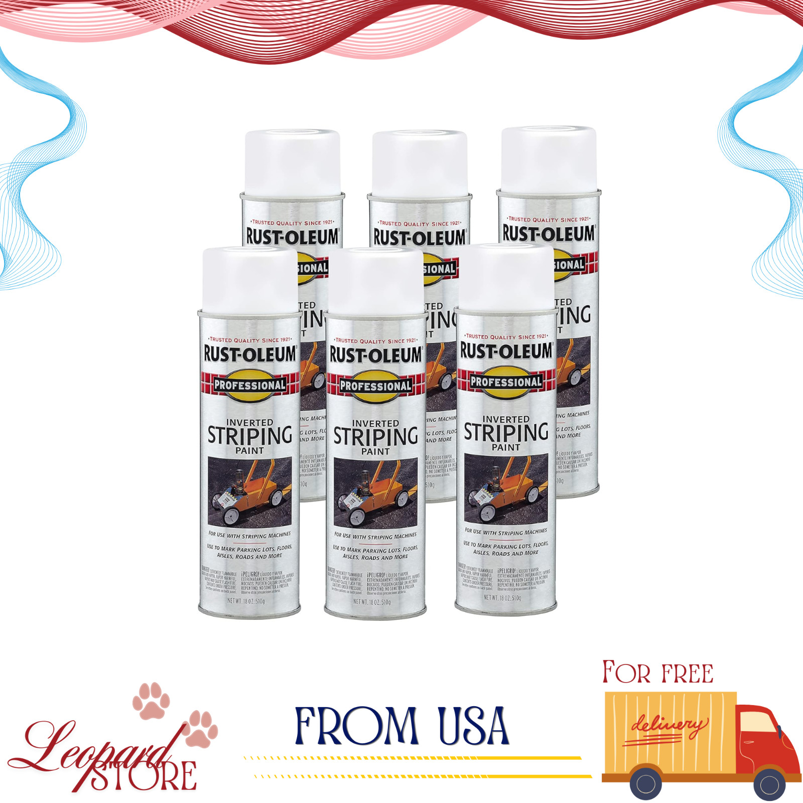 Professional Inverted Striping Spray Paint, 18 oz, White, 6 Pack