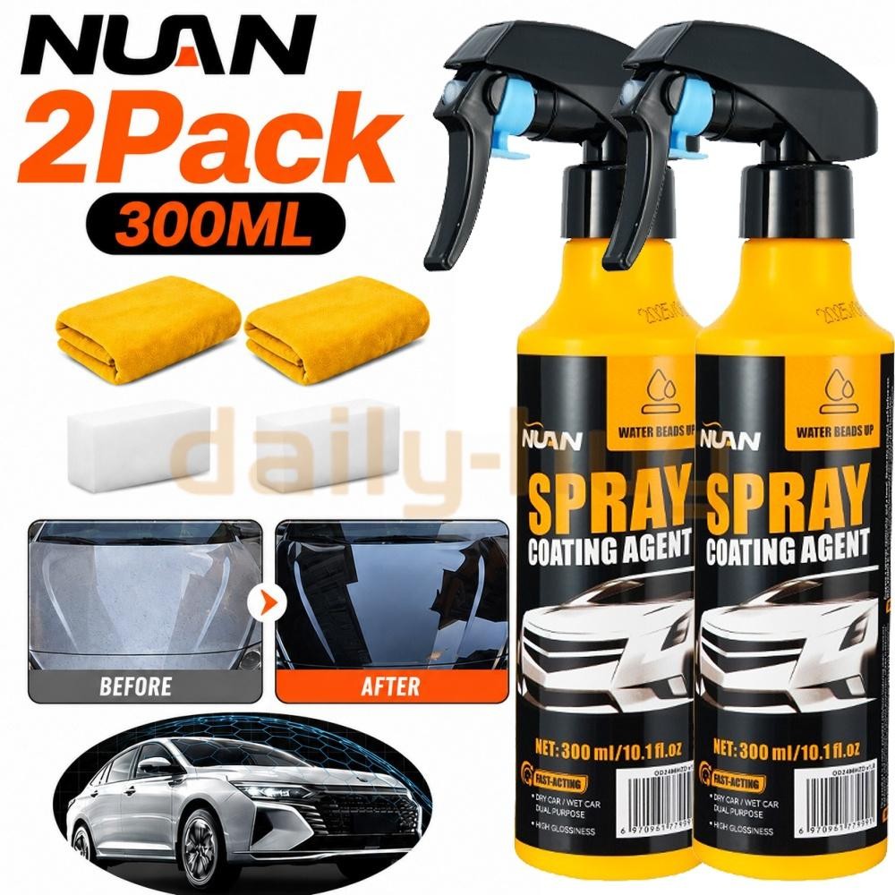 NUAN 2Pack Nano Hydrophobic Ceramic Coating, 300ml Car Coating Spray Kit 10.15oz