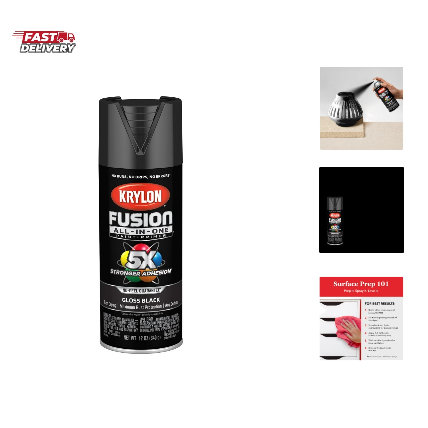 Fusion All-In-One Adhesive Spray Paint for Indoor/Outdoor Use, 12 oz, Black