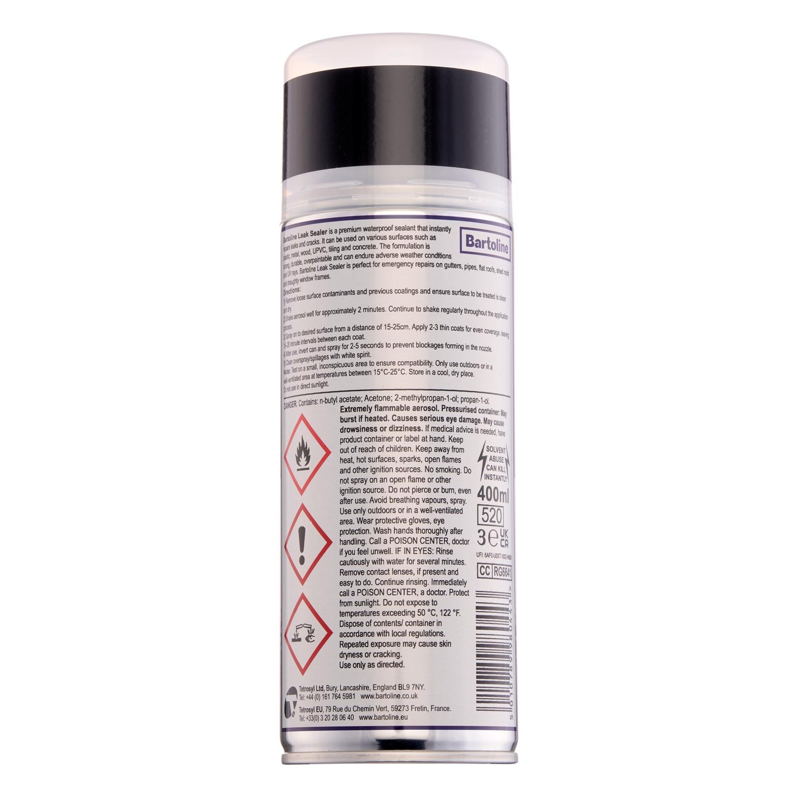 Bartoline Leak Sealer Black Waterproof Spray Pipe Roof Frame Repair 13.53oz