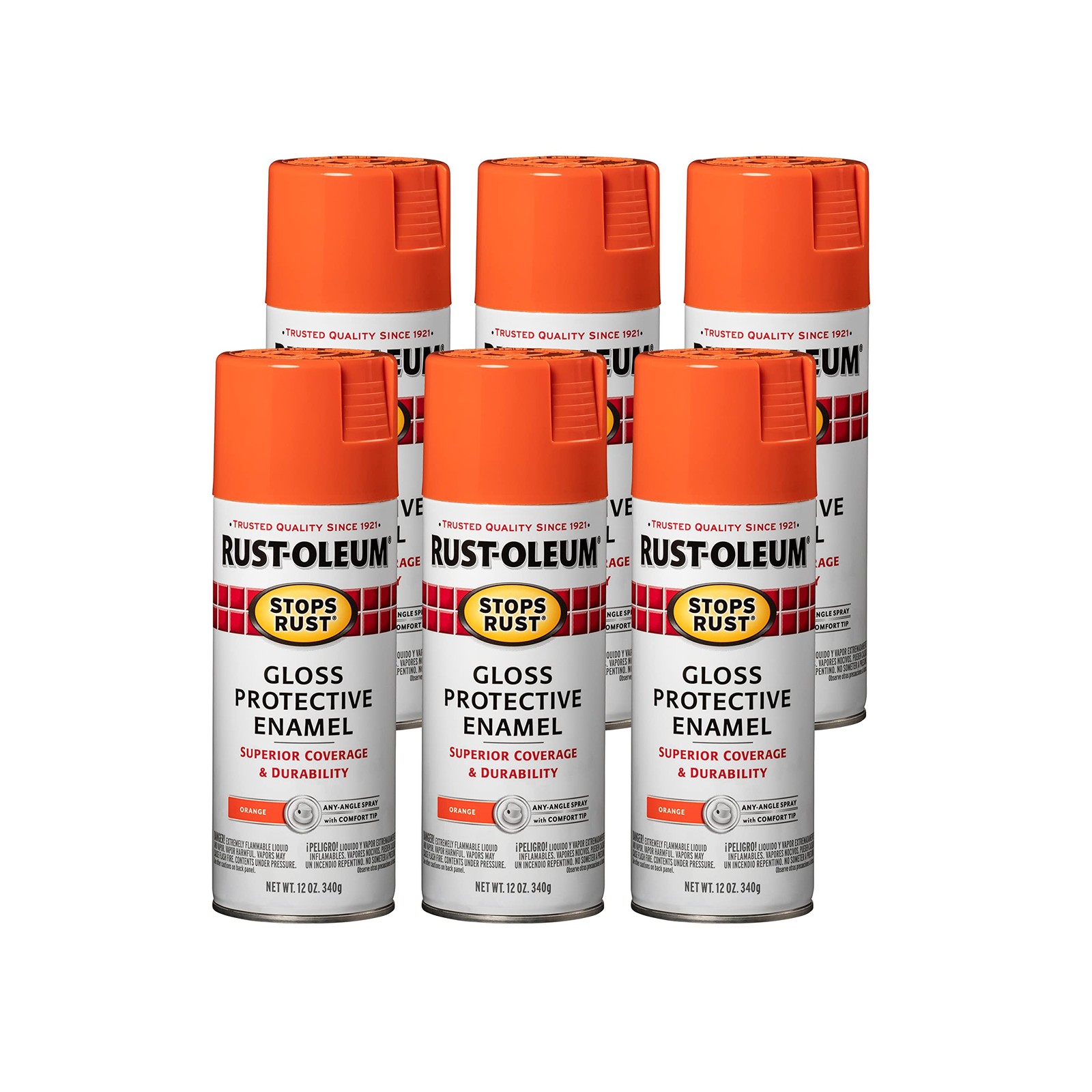 Rust Oleum Stops Rust Protective Enamel Paint 12Oz Gloss Orange Pack Of 6