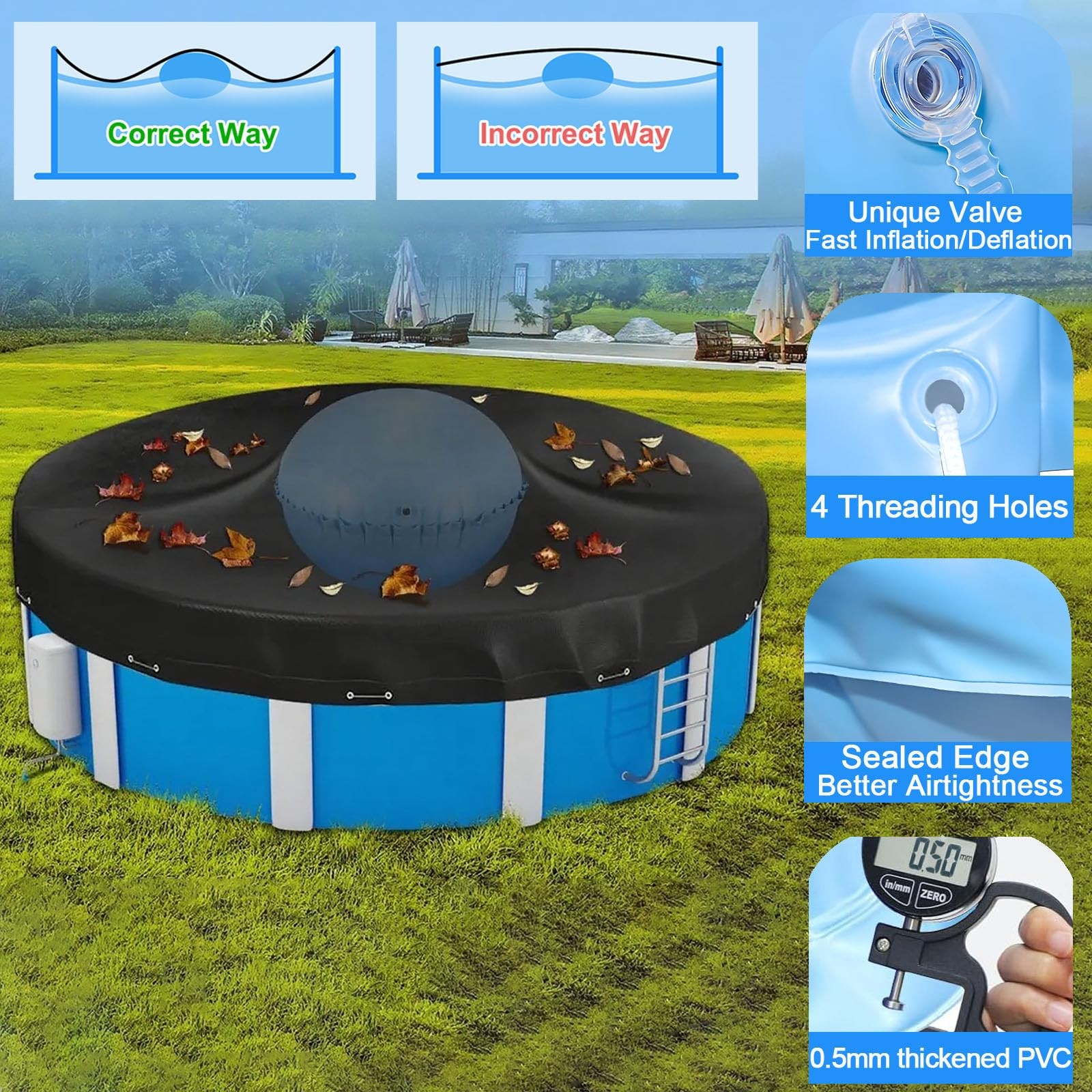 Pool Pillows for Above Ground Pools, Ultra Thick & Durable 4 X 4 Feet, Blue