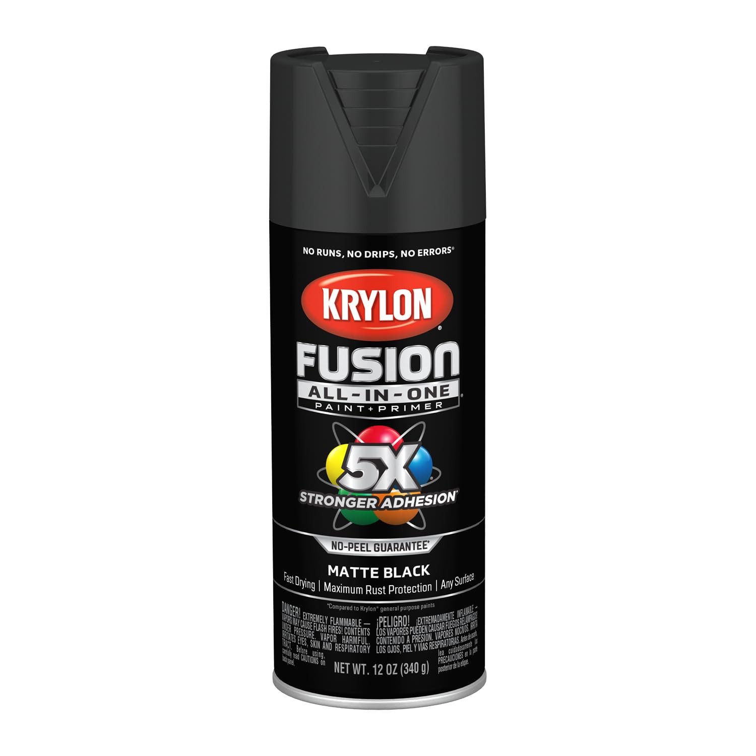 Krylon All In One Spray Paint 12oz Black 5X Stronger Adhesion Indoor Outdoor Use