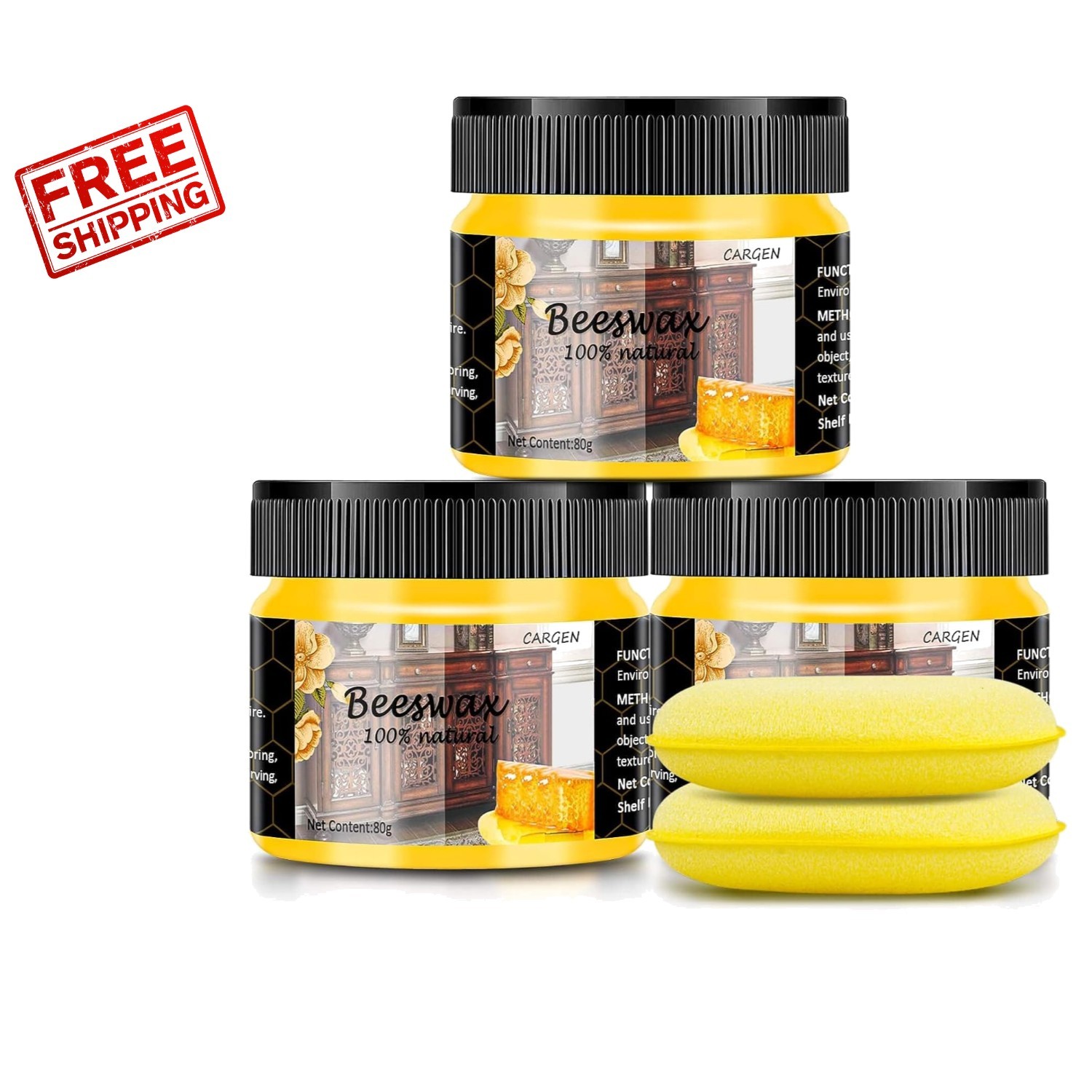 3-Pack Natural Beeswax Furniture Polish – Eco-Friendly Wood Restoration Solution