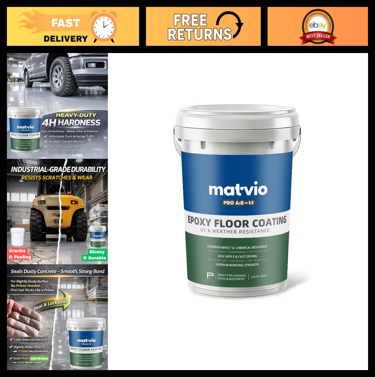 2-Part Epoxy Floor Coating 1.06 Gal | Low VOC Garage & Basement Paint | Anti-Sli