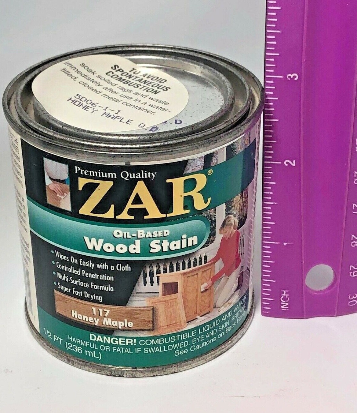 Half Pint Can ZAR 117 HONEY MAPLE Oil Based Interior Wood Stain 11706 1/2