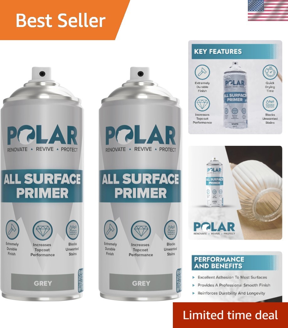2-Pack Polar Matte Gray Spray Primer for Wood, Metal & Plastic – Fast-Drying