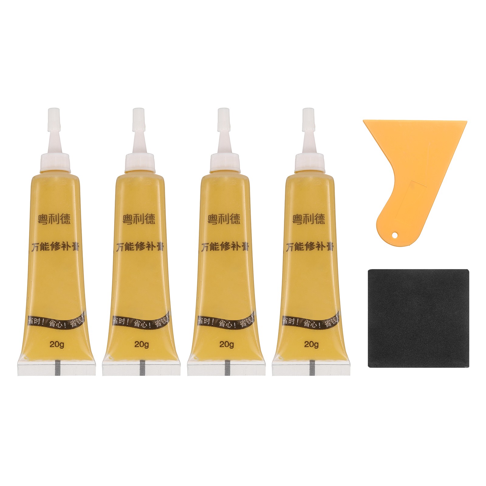 4 Pcs Wood Filler Stick with Scraper Sandpaper, Bamboo Yellow