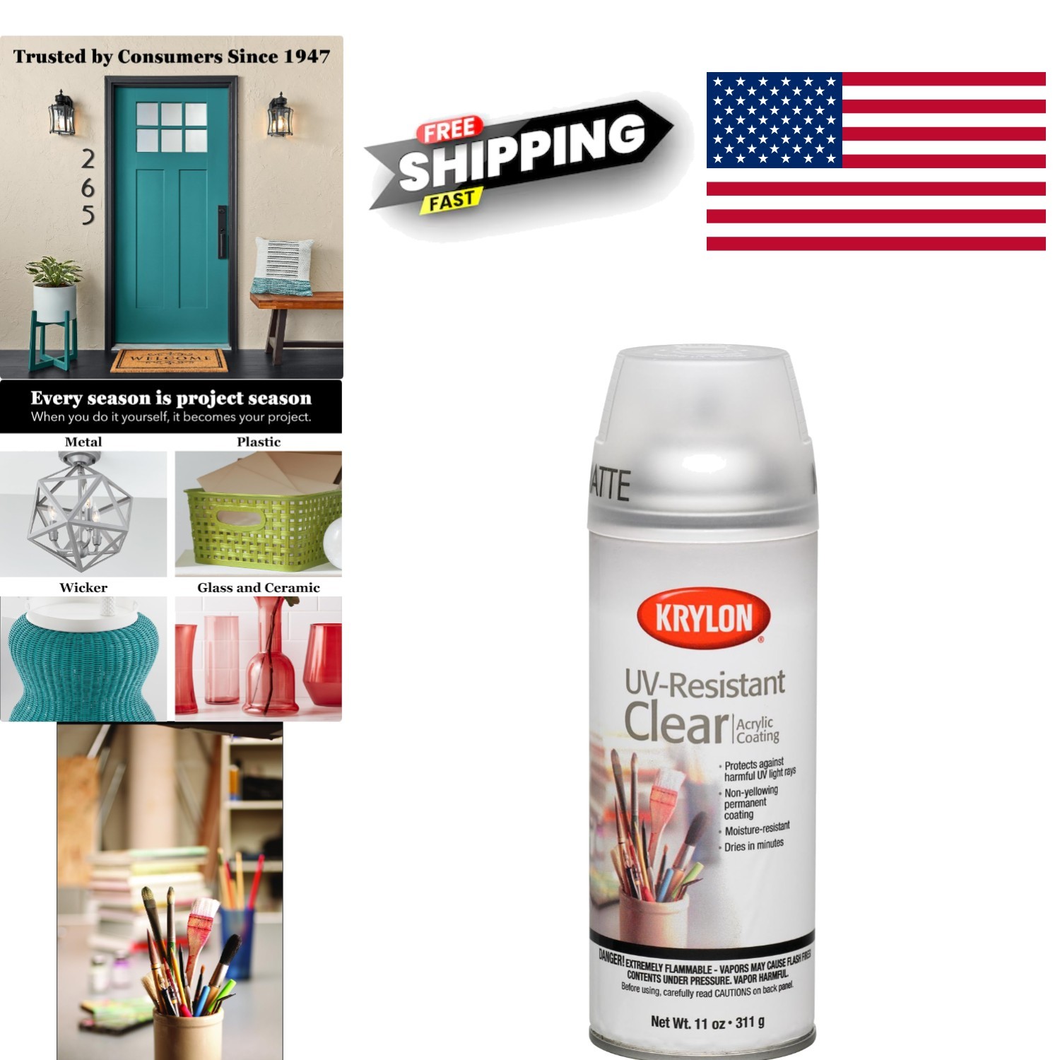 Water Resistant Spray Paint 11 Ounce Matte Finish Non Yellowing for Various Uses
