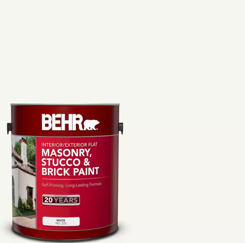 BEHR Masonry, Stucco and Brick Interior/Exterior Paint, Flat White – 1 Gallon