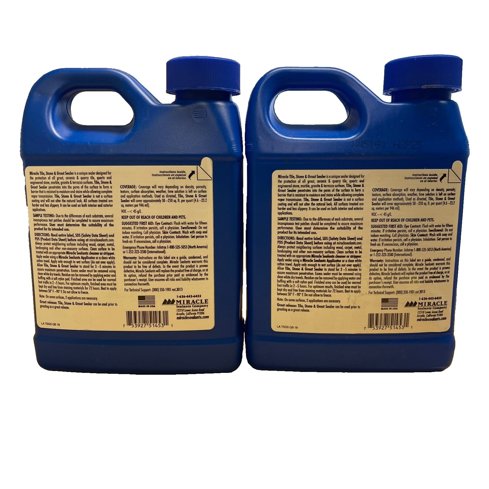 Miracle Sealants Tile Stone & Grout Sealer Water Based 1 Quart (946mL) x2 Pack