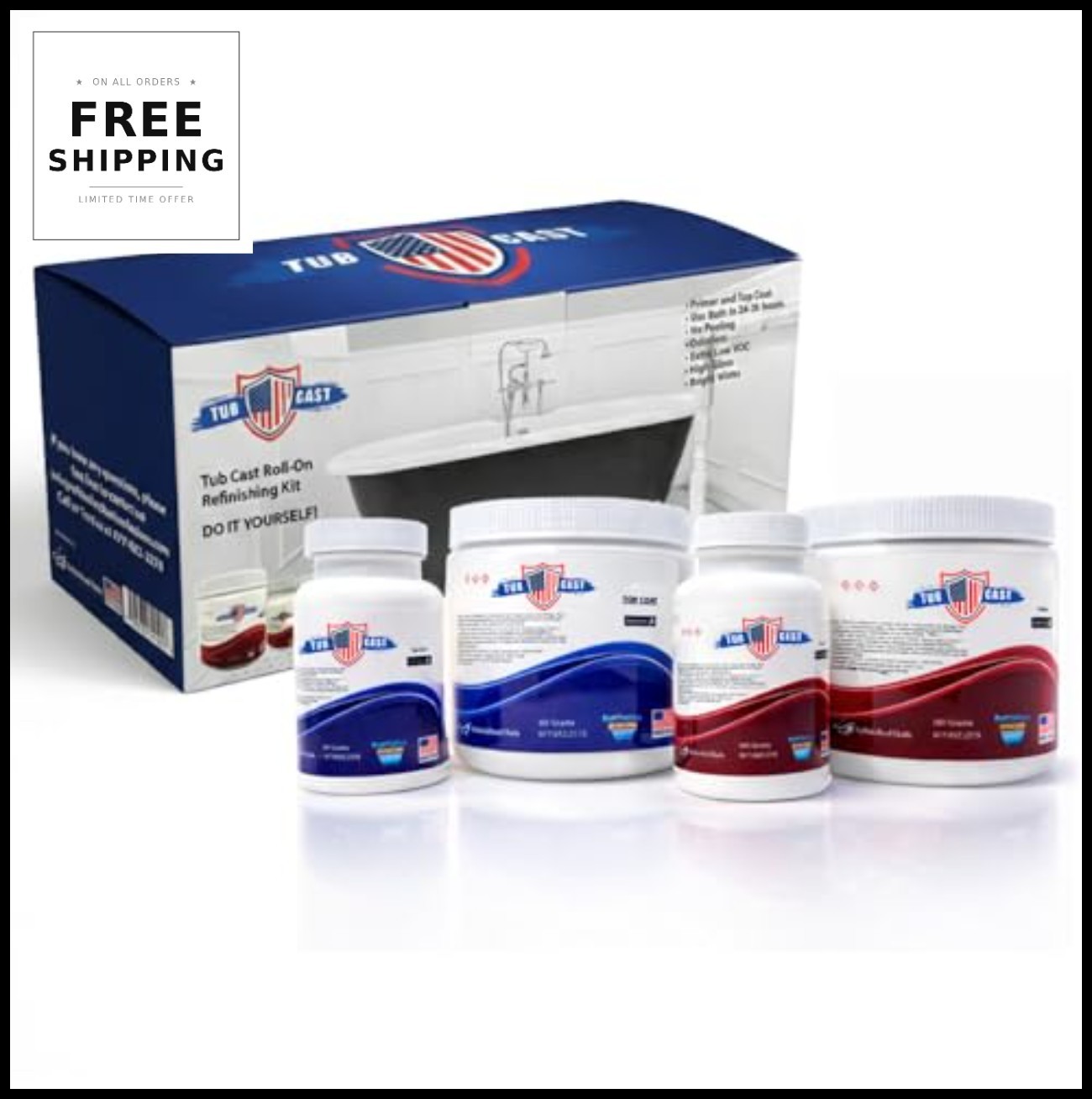Roll On Bathtub Refinishing Kit Primer Top Coat Bright White Gloss DIY Regency