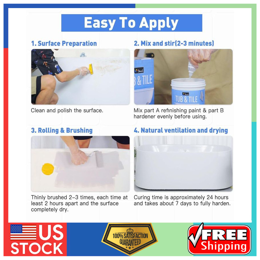 Bathtub Paint & Tile Refinishing Kit with Tools Low Odor White 25-30sq.ft