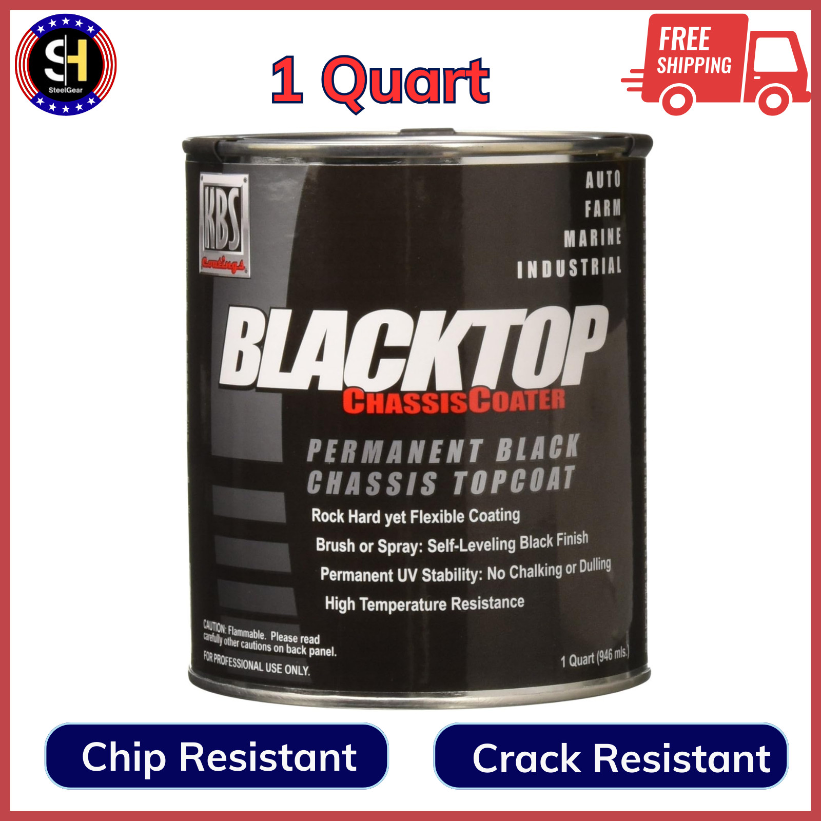KBS Coatings 8402 OEM Satin Black BlackTop Chassis Paint – 1 Quart, UV Resistant
