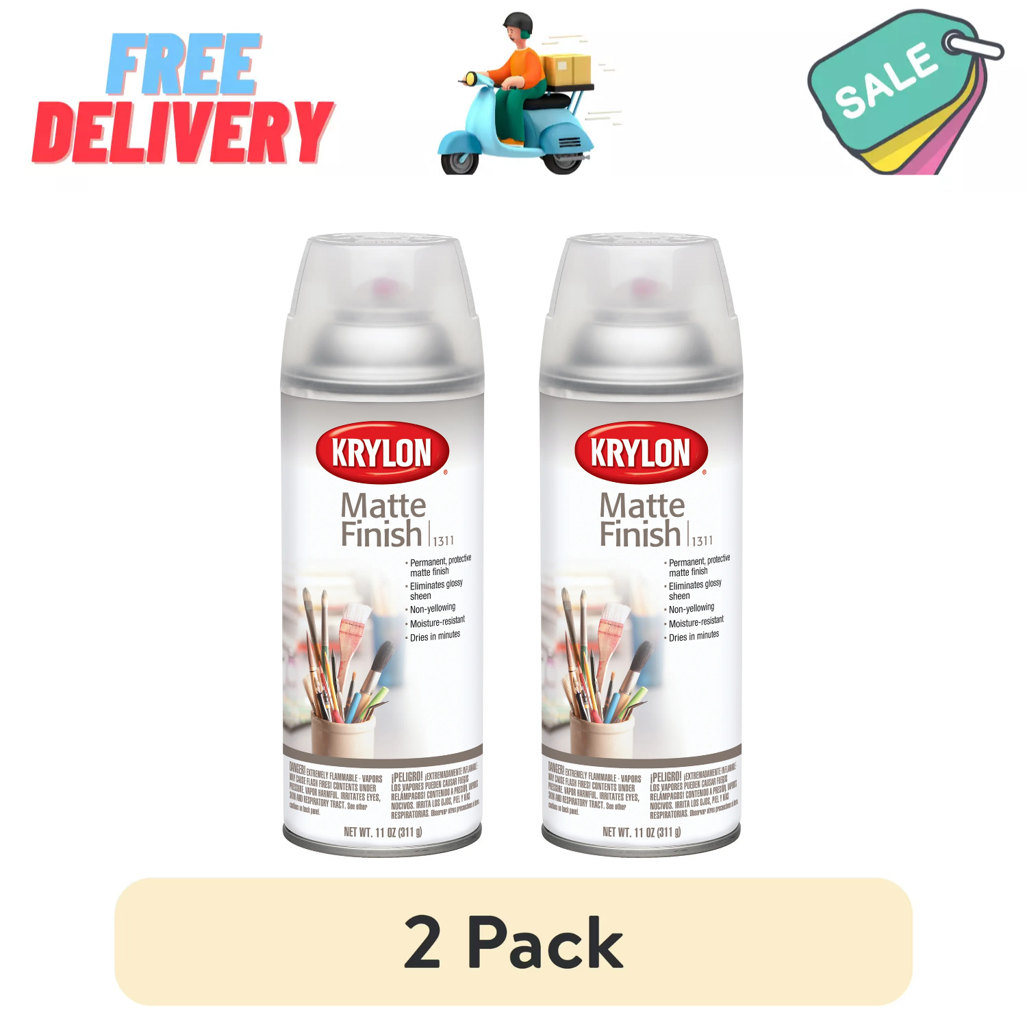 Krylon Matte Finish Clear 11 oz Spray Paint, Multi-Surface, (2 Piece, 2 Pack)
