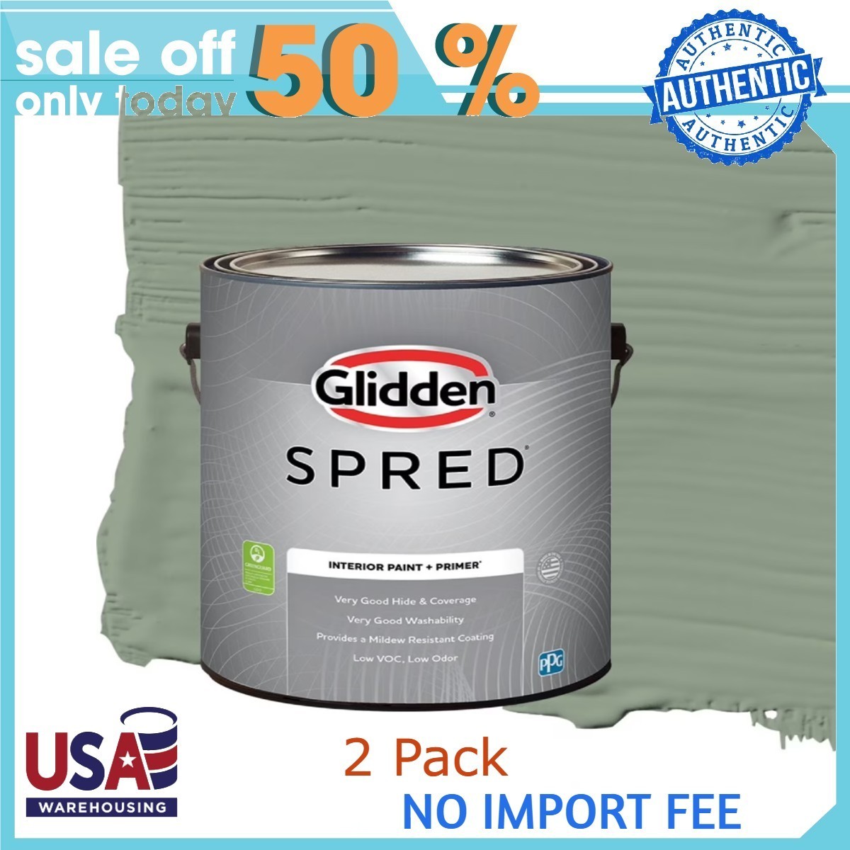 2P Glidden Spred Grab-N-Go Farm Fresh / Green, Eggshell Interior Paint , 1Gal