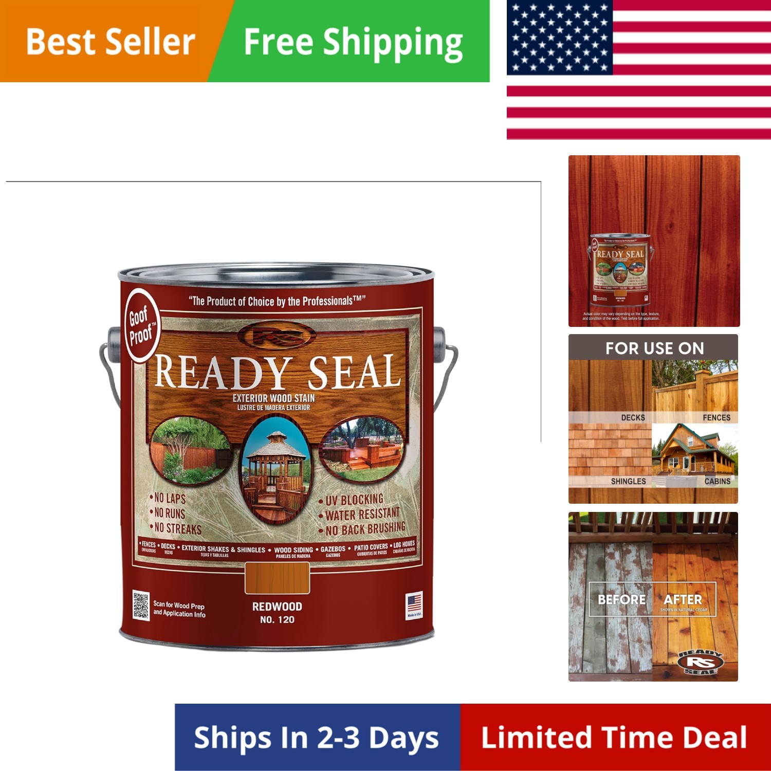 Stain and Sealer 120 Redwood – UV Resistant, Exterior Wood Stain Sealer – 1 G…