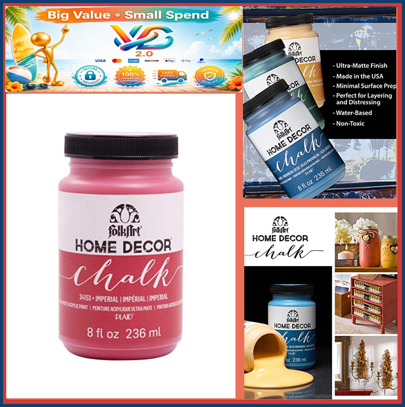 8oz Matte Chalk Furniture & Craft Paint Water Based Imperial