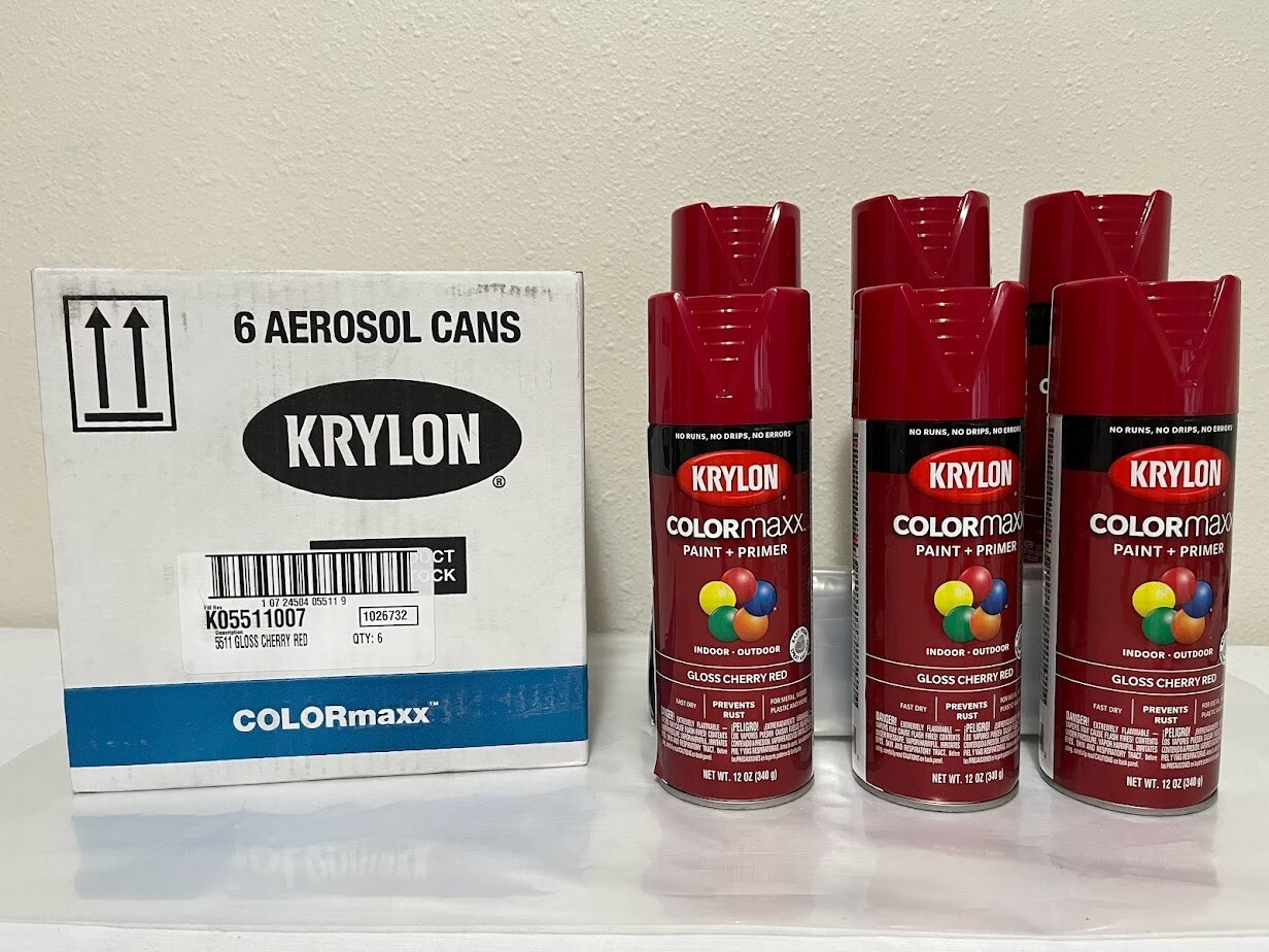 6 x Krylon COLORmaxx ~ Gloss Cherry Red ~ Spray Paint # 5511 Factory Case