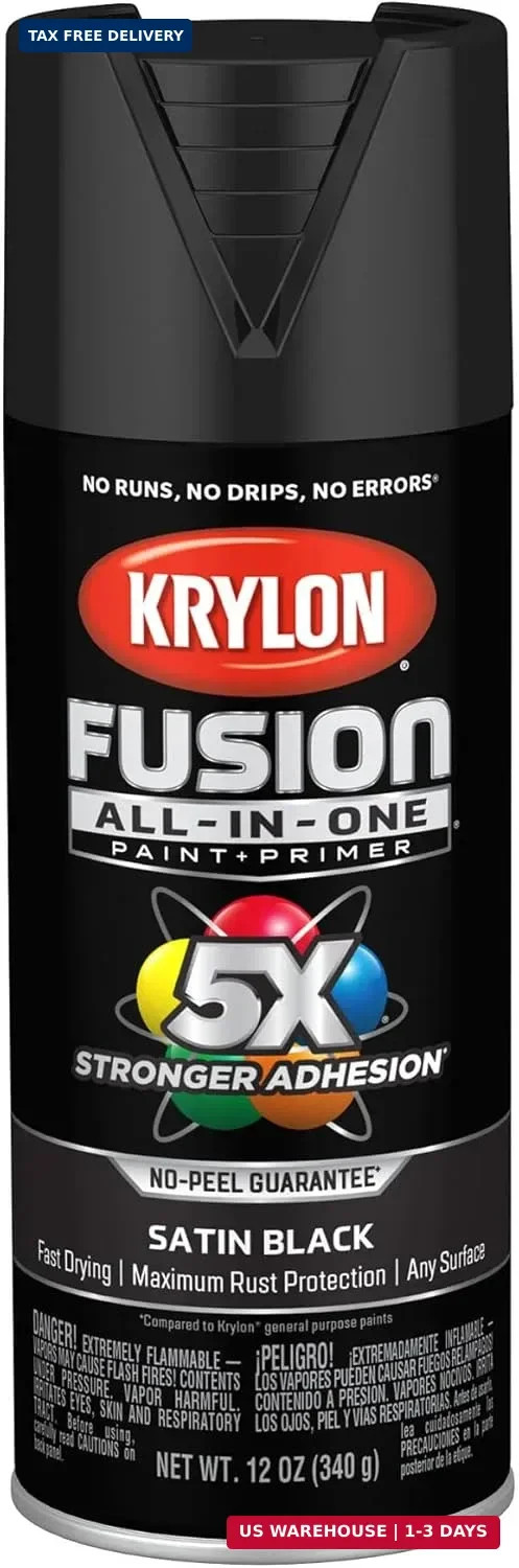 Krylon Fusion All-In-One Adhesive Spray Paint for Indoor/Outdoor Use, 12 oz, Bla