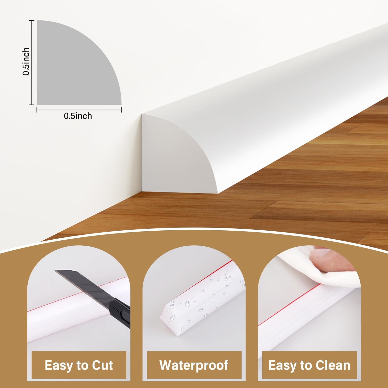 Flexible Quarter Round Molding, Wall Trim Peel and Stick, Bendable Rubber Edg…