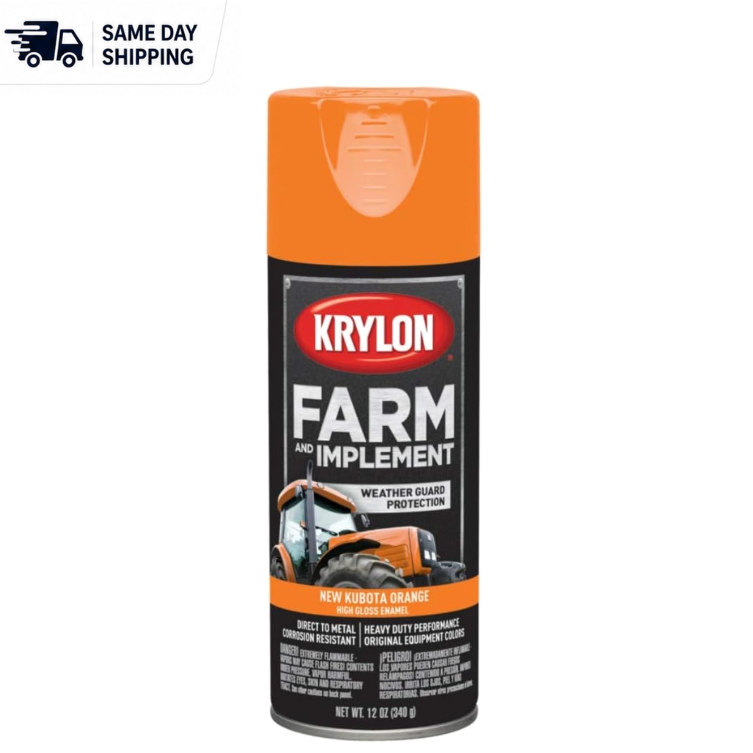 Durable High Gloss Kubota Orange Aerosol Paint – 12 oz for Indoor & Outdoor Use