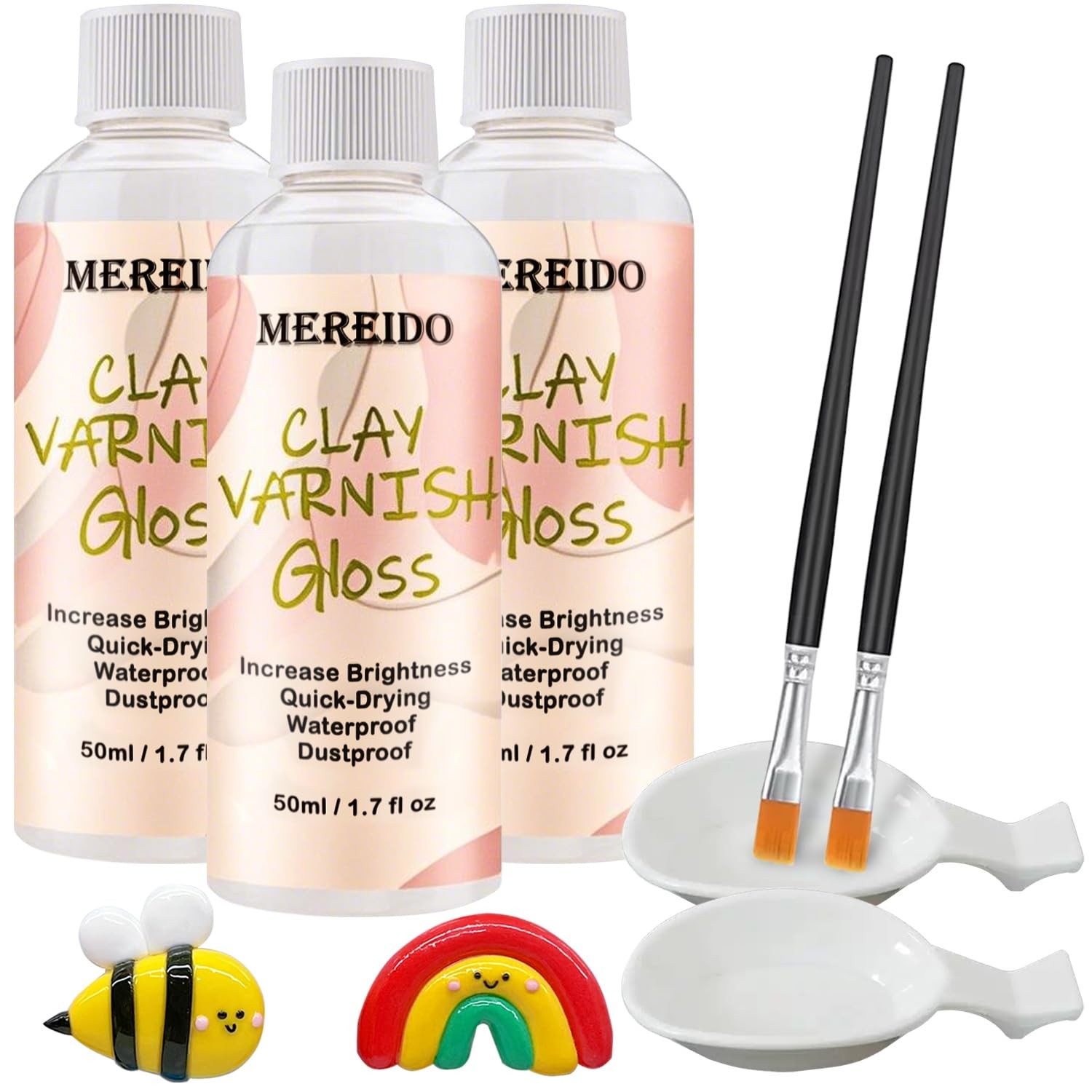3 Pack Air Dry Clay Glaze Kit with 2 Brushes and Dishes, Acrylic Varnish, Wat…