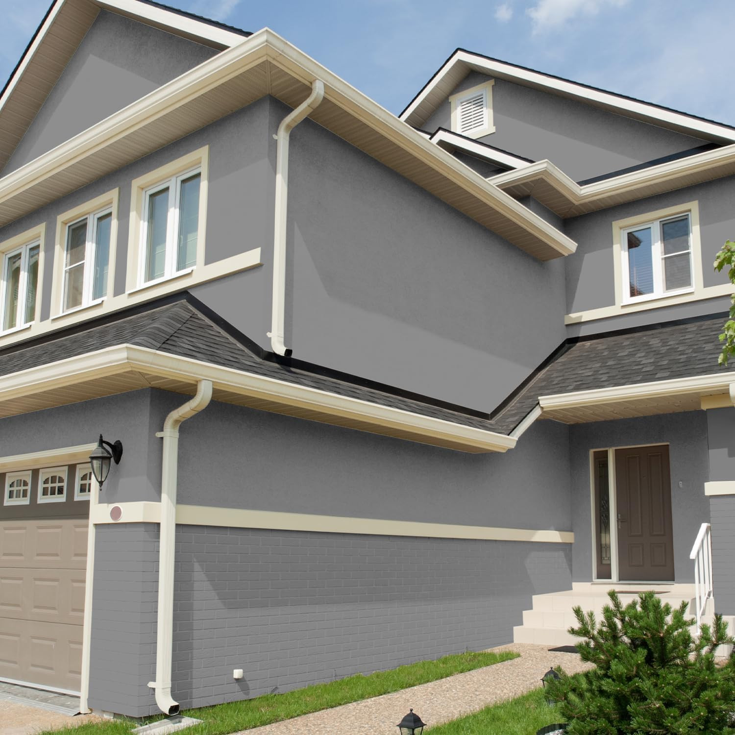 Self-Priming Masonry, Stucco and Brick Paint, Interior/Exterior, Flat, Gray, 1 G