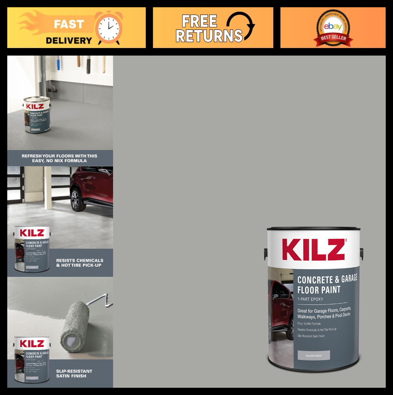 Epoxy Acrylic Concrete Floor Paint – Silver Gray Satin for Interior/Exterior Use