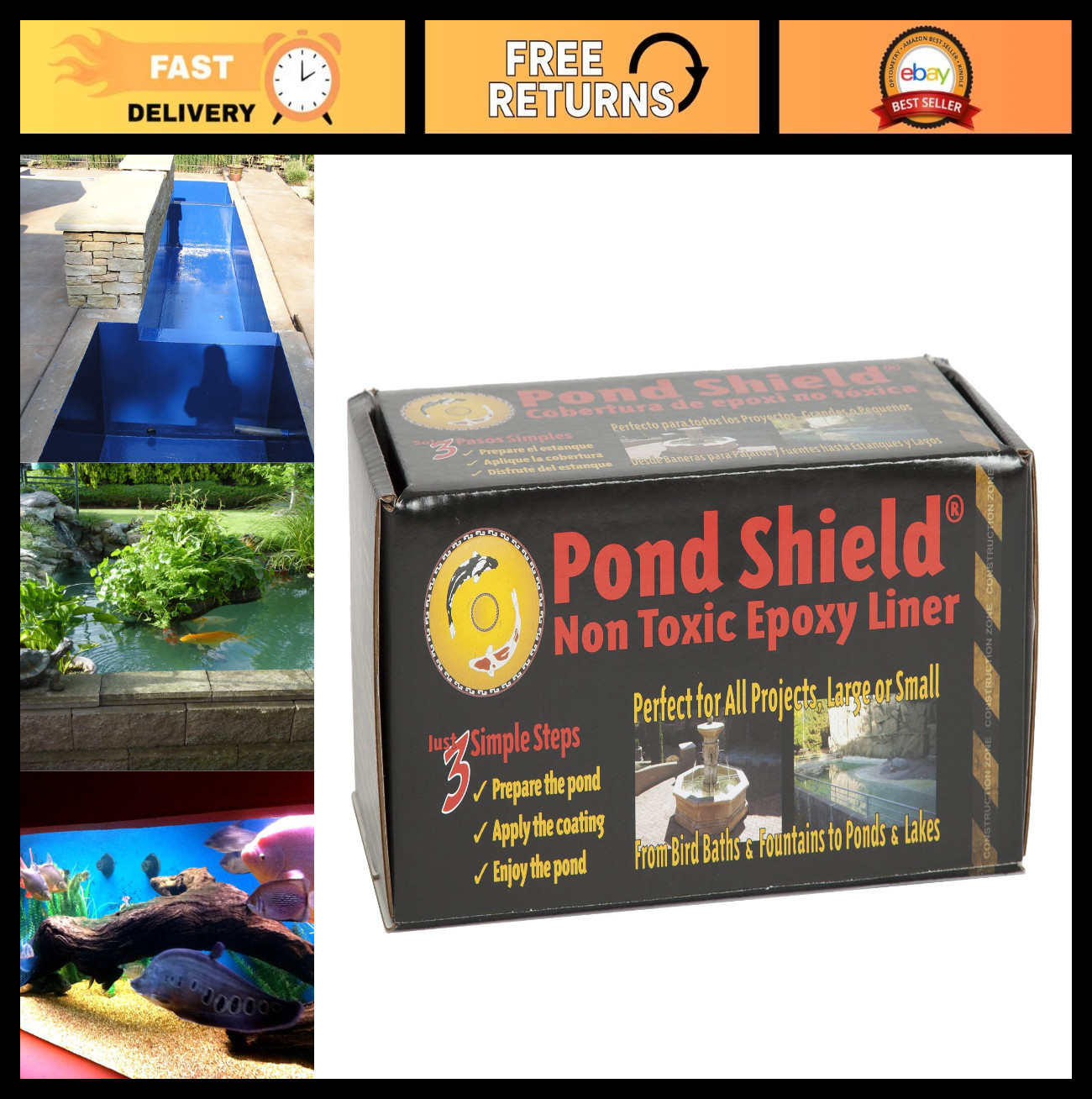 Non-Toxic Epoxy Pond Shield Paint, 1.5 Quart, Sky Blue – Durable Waterproof Coat