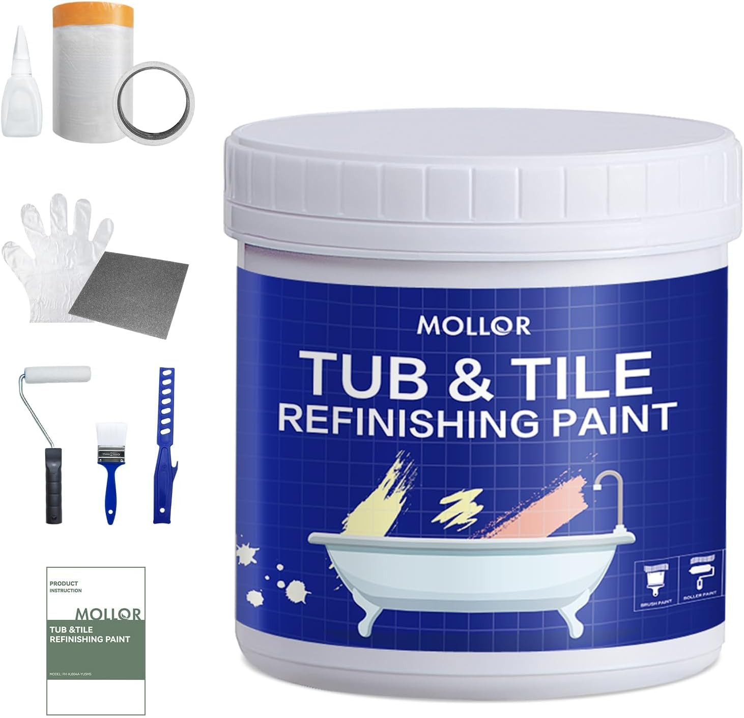 Tub and Tile Refinishing Kit with Tools, 35Oz White Tile Paint Water Based & Low