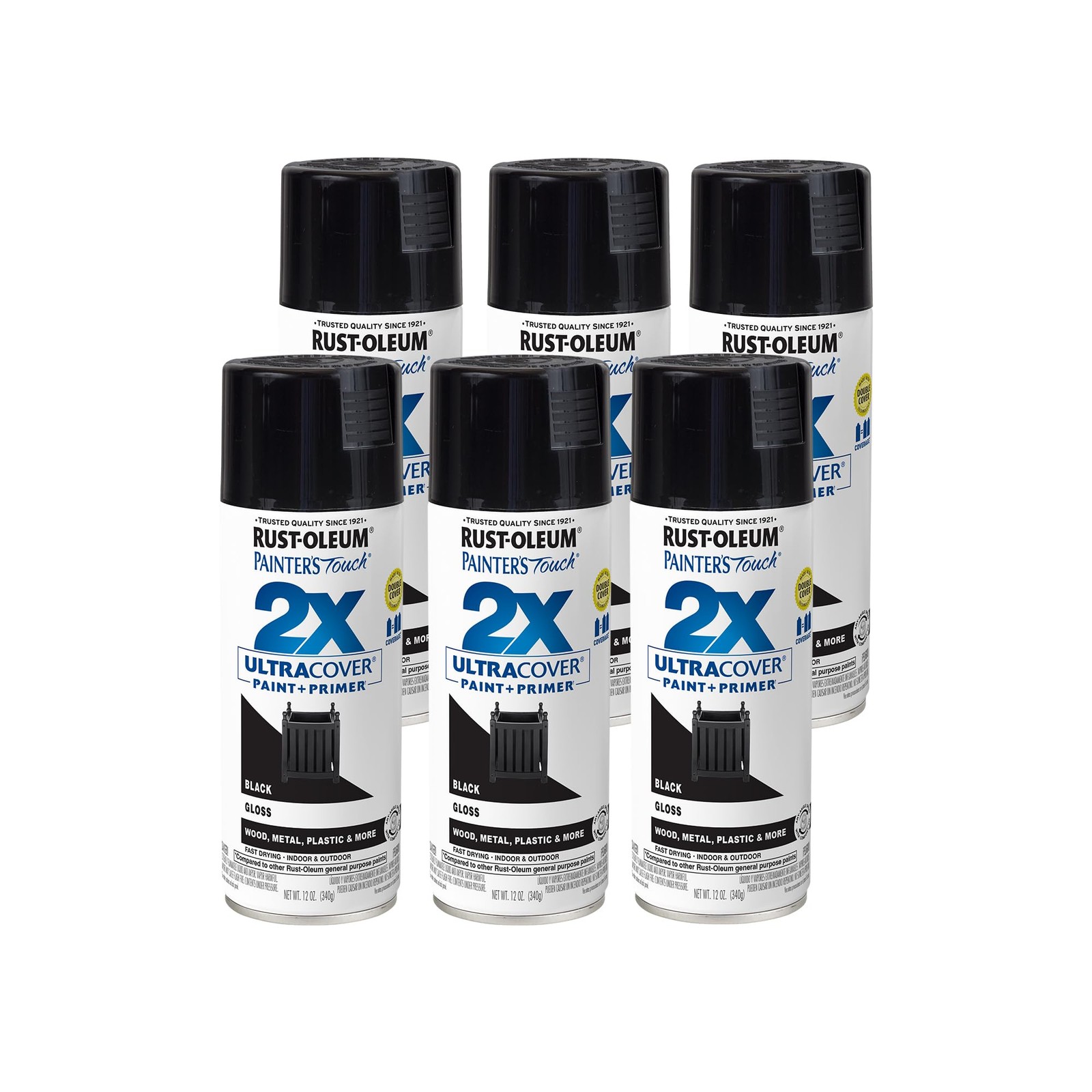 Painter’s Touch 2X Ultra Cover Gloss Black Spray Paint 12 Ounce Pack of 6