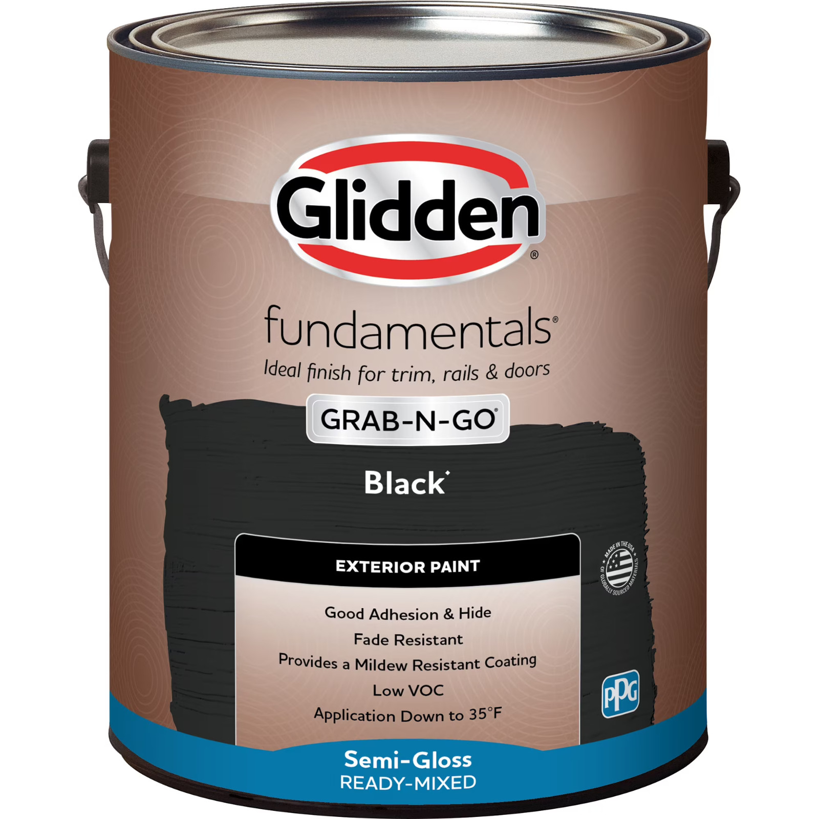 Glidden Fundamentals Exterior Paint, Black Semi Gloss House Coating, 1 Gallon