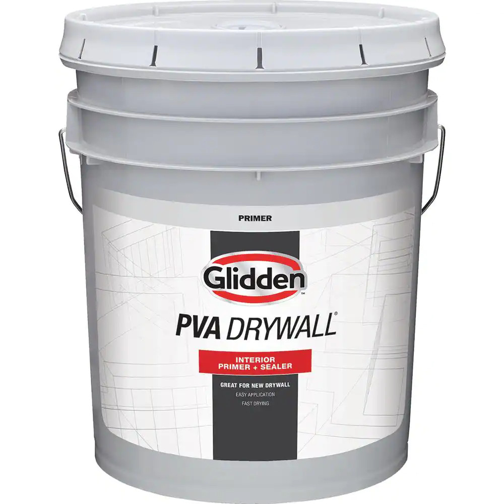 Glidden PVA White Drywall Interior Primer Paint + Sealer Latex-Based 5 Gallon