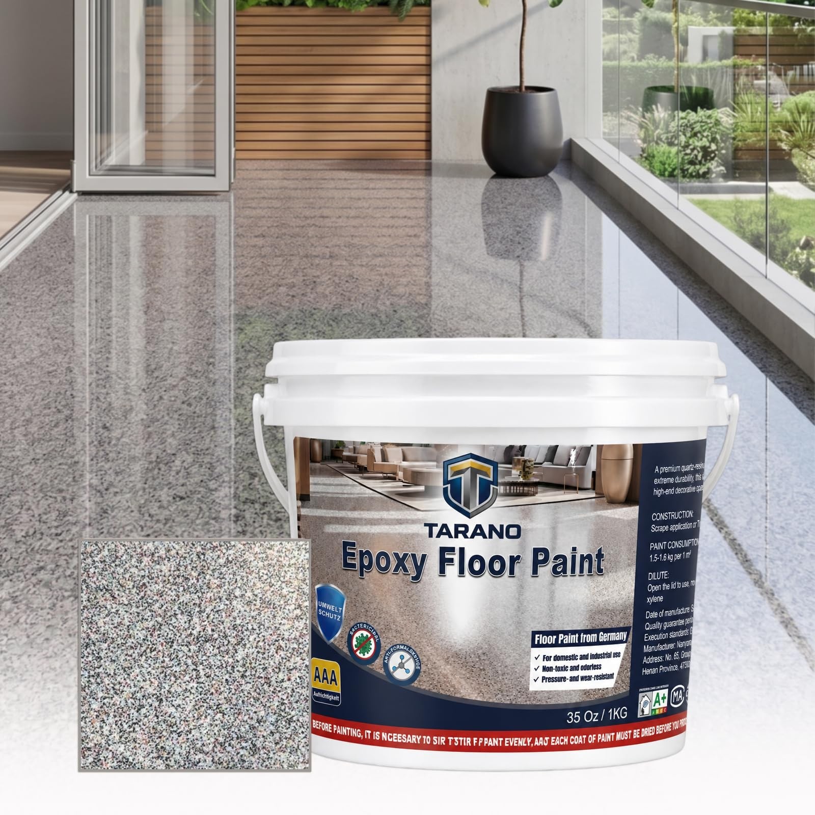 High-Gloss Epoxy Colored Sand Floor Paint, Self-Leveling, Non-Slip, Marble Effec