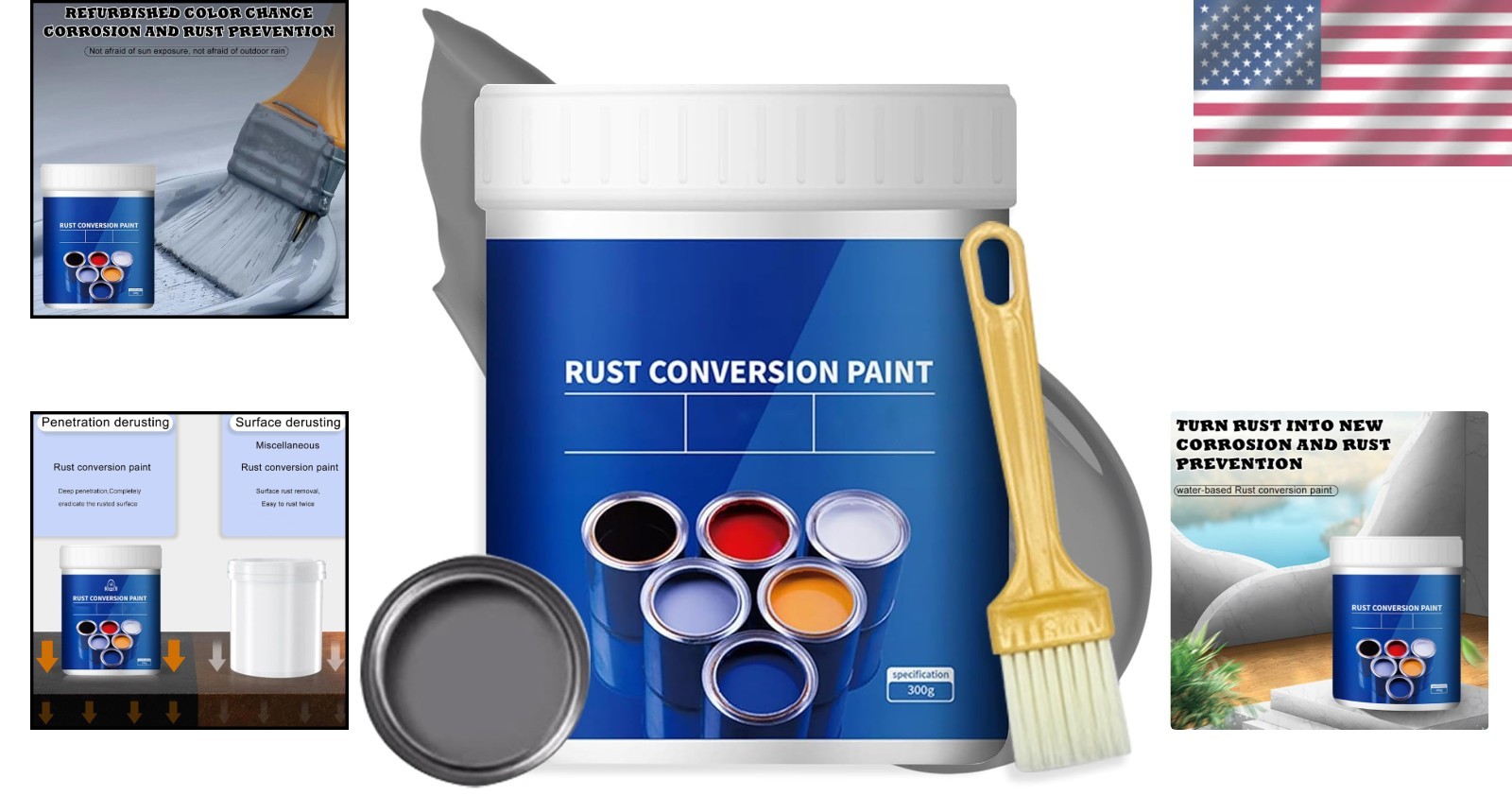 Weatherproof Rust Converter Paint for Metal, Rust Remover for Metal, Grey,